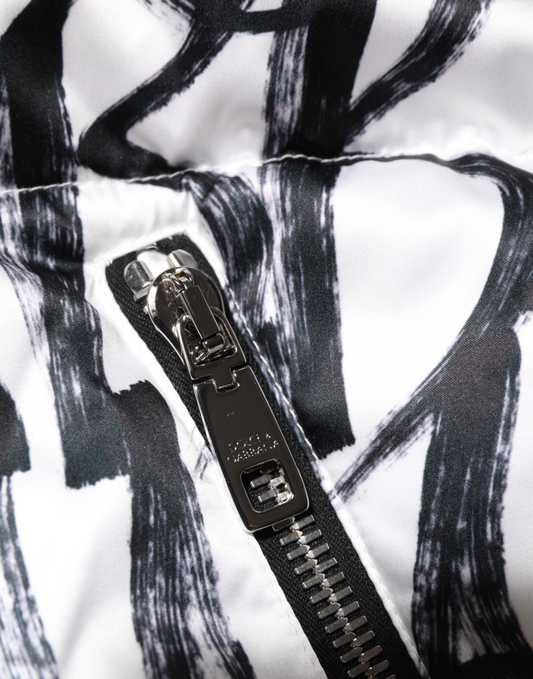 Dolce & Gabbana White Black Graffiti Logo Puffer Bomber Jacket | Regal Royce