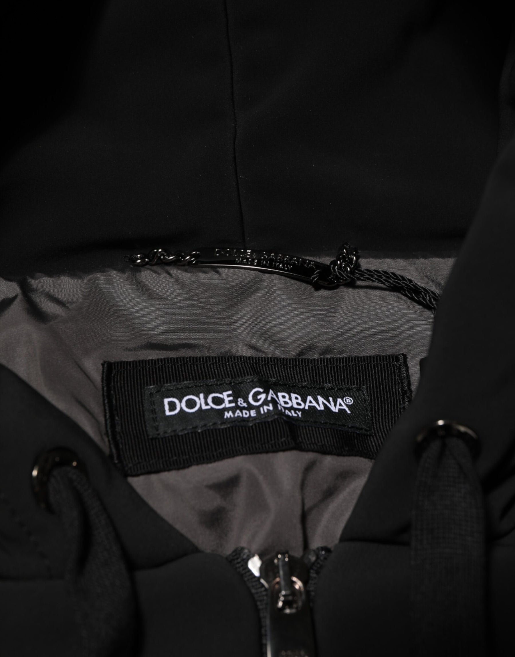 Dolce & Gabbana Black Cotton Quilted Studded Sleeve Hoodie Jacket | Regal Royce
