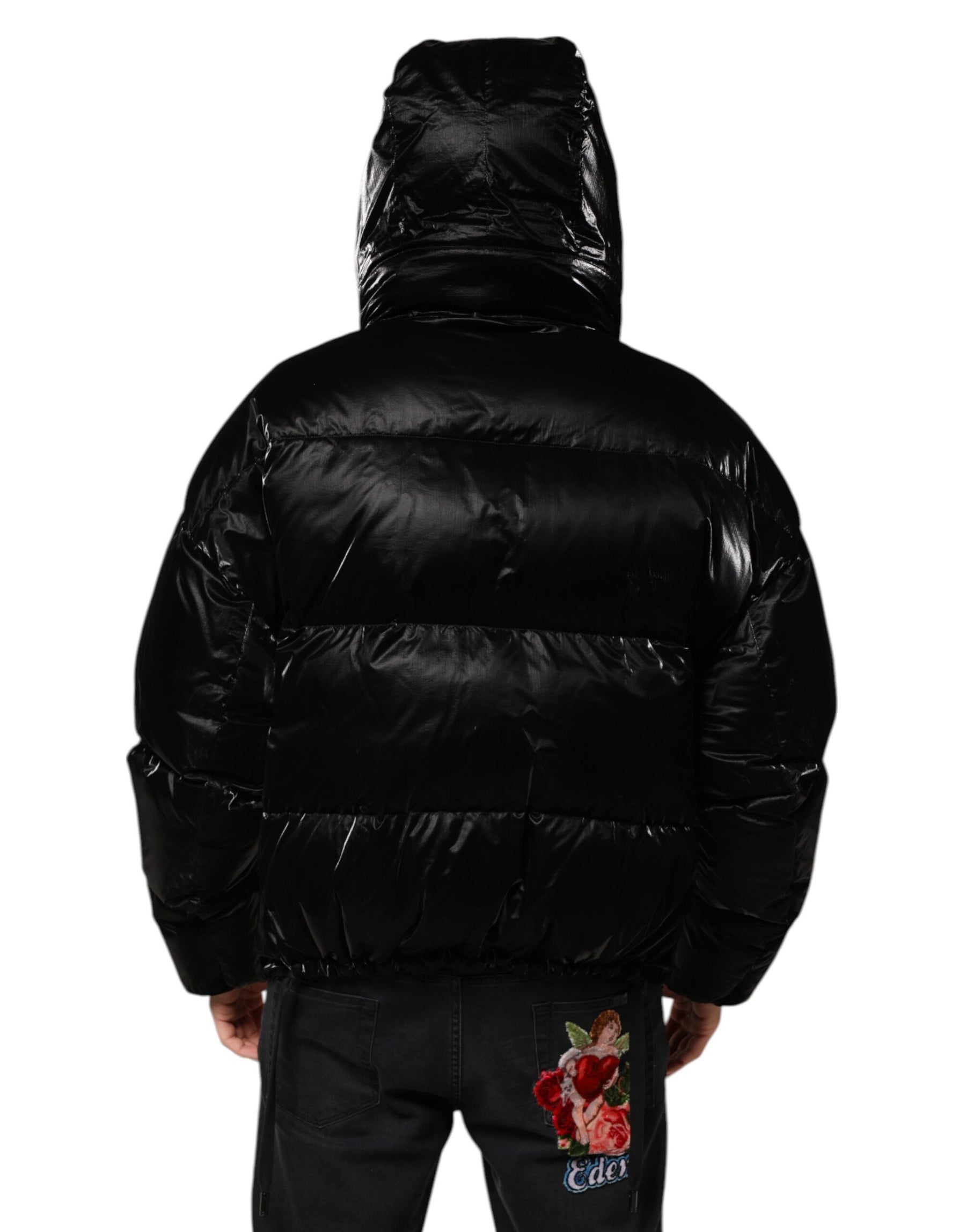 Dolce & Gabbana Black Logo Full Zip Hooded Quilted Jacket | Regal Royce