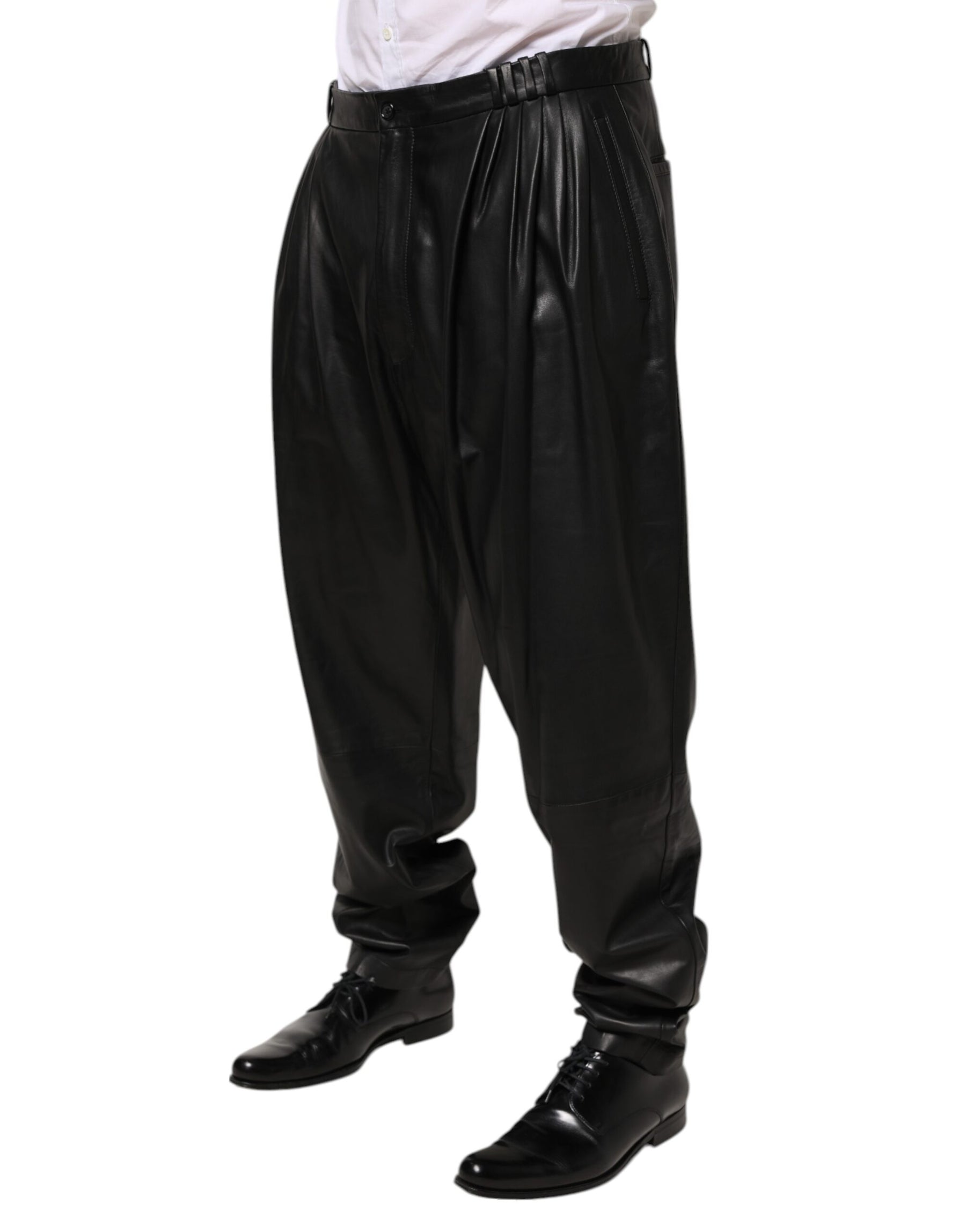 Dolce & Gabbana Black Lamb Leather Trousers Men Pants | Regal Royce