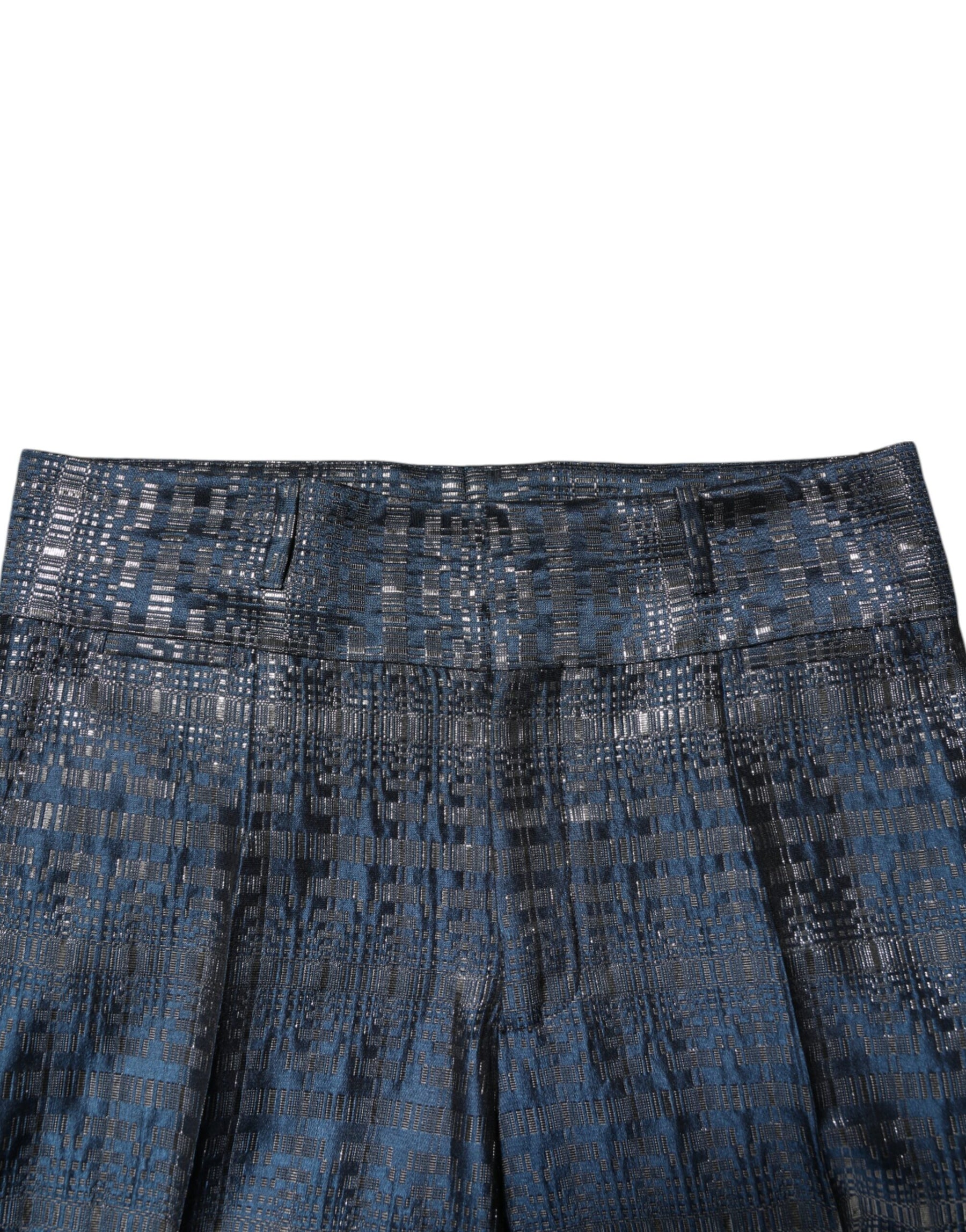 Dolce & Gabbana Blue Silver Shiny Silk Skinny Men Trouser Pants | Regal Royce