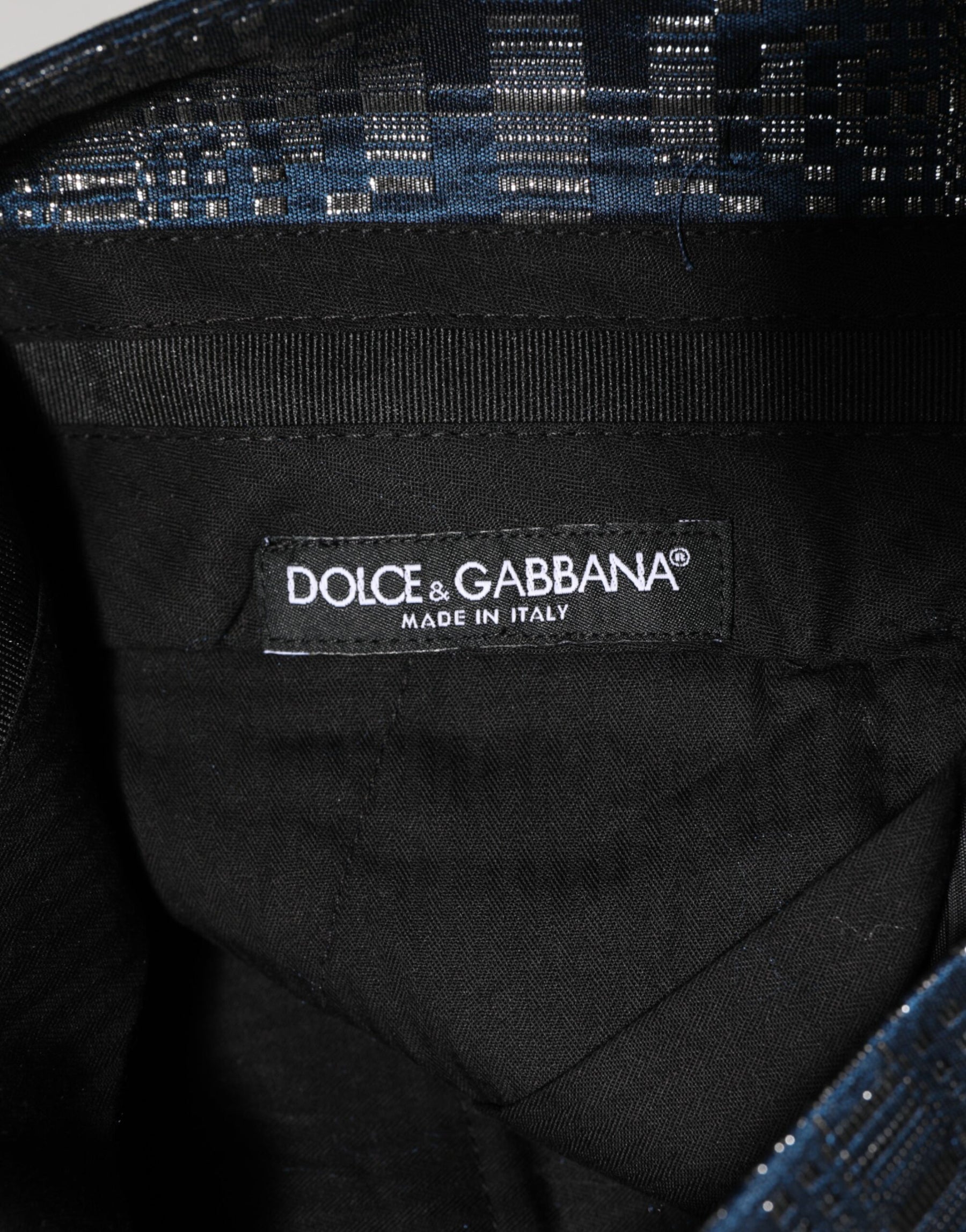 Dolce & Gabbana Blue Silver Shiny Silk Skinny Men Trouser Pants | Regal Royce