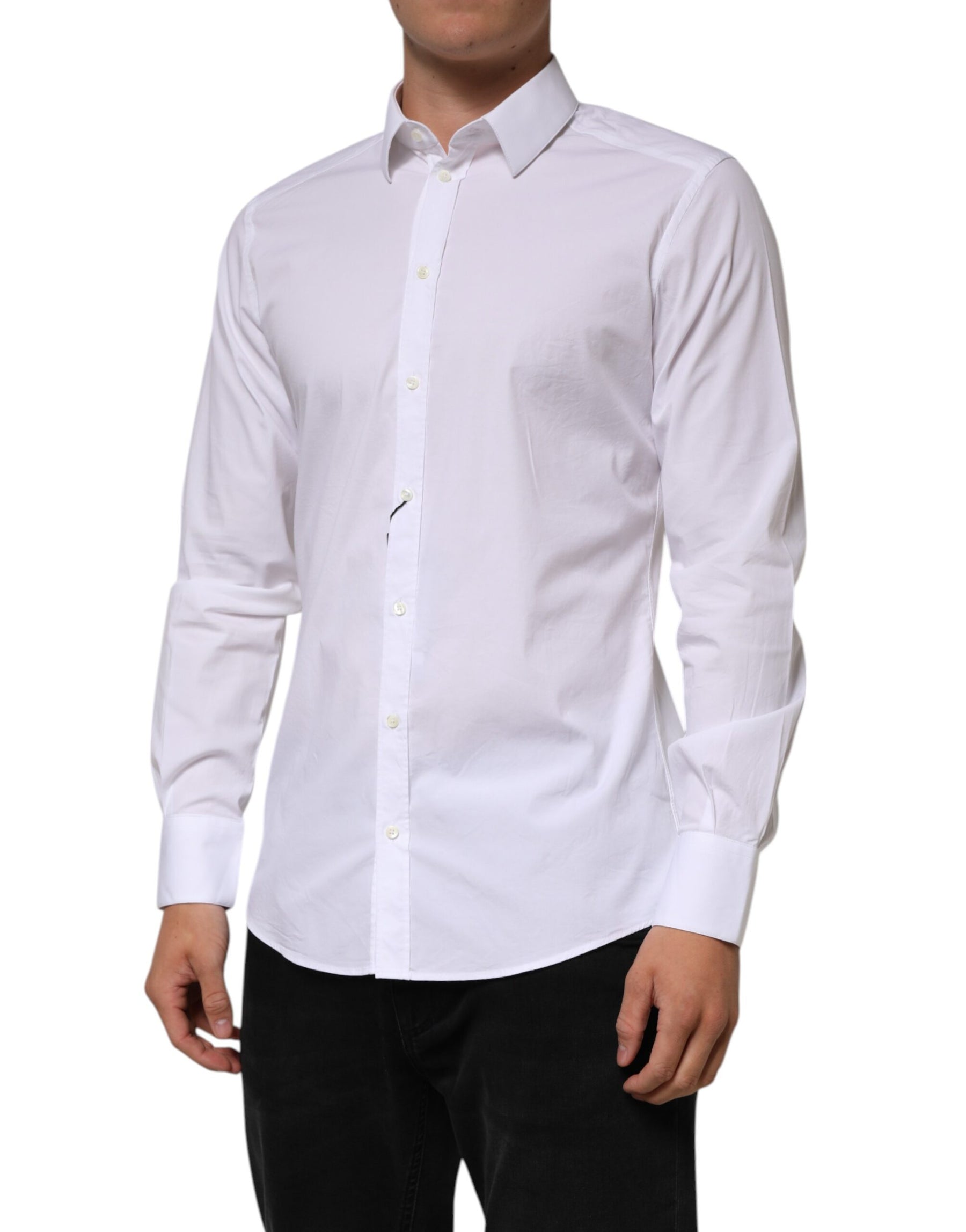 Dolce & Gabbana White Cotton GOLD Long Sleeves Formal Men Shirt | Regal Royce