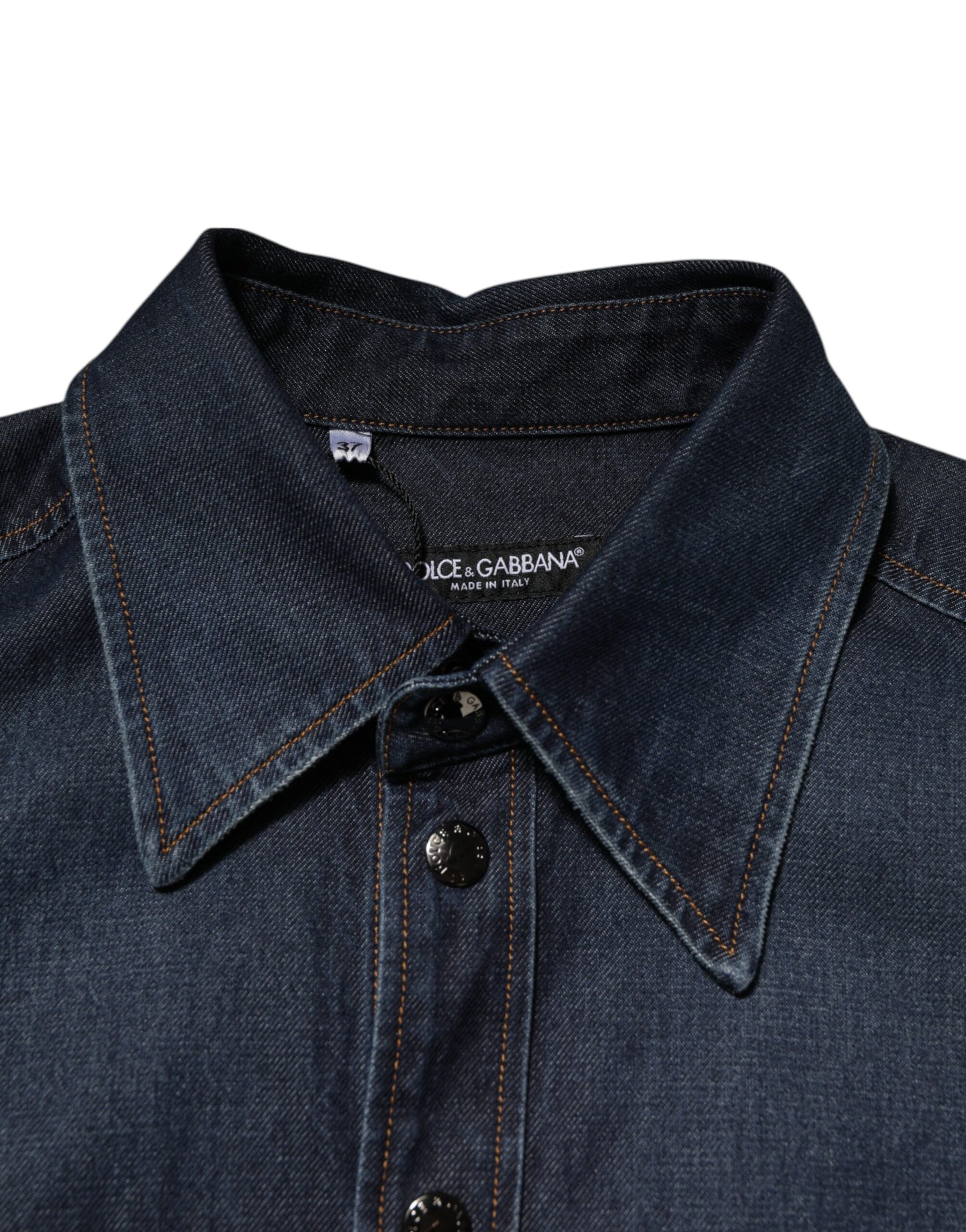 Dolce & Gabbana Blue Denim Button Casual Logo Patch Men Shirt | Regal Royce