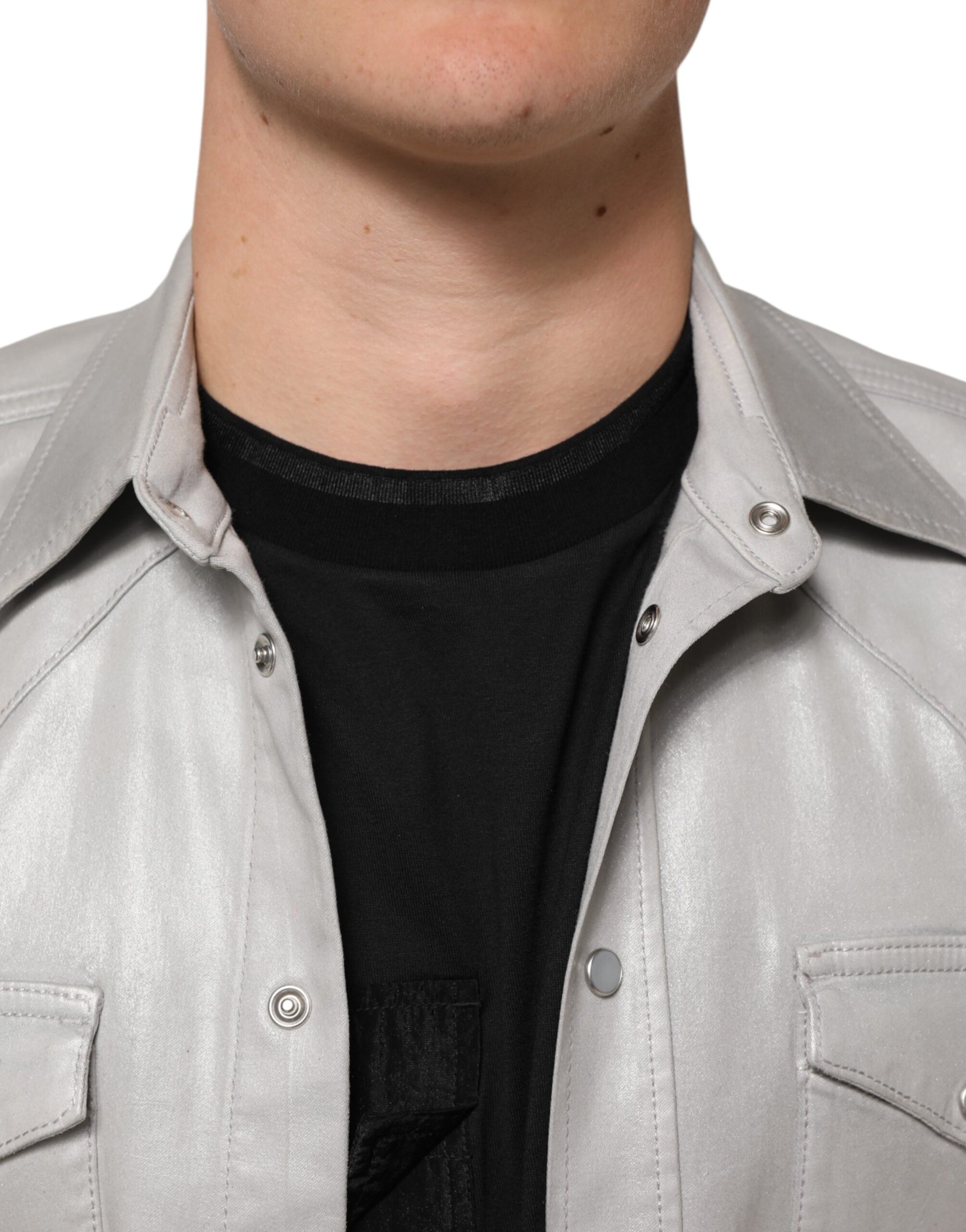Dolce & Gabbana Metallic Gray Cotton Button Down Men Shirt | Regal Royce