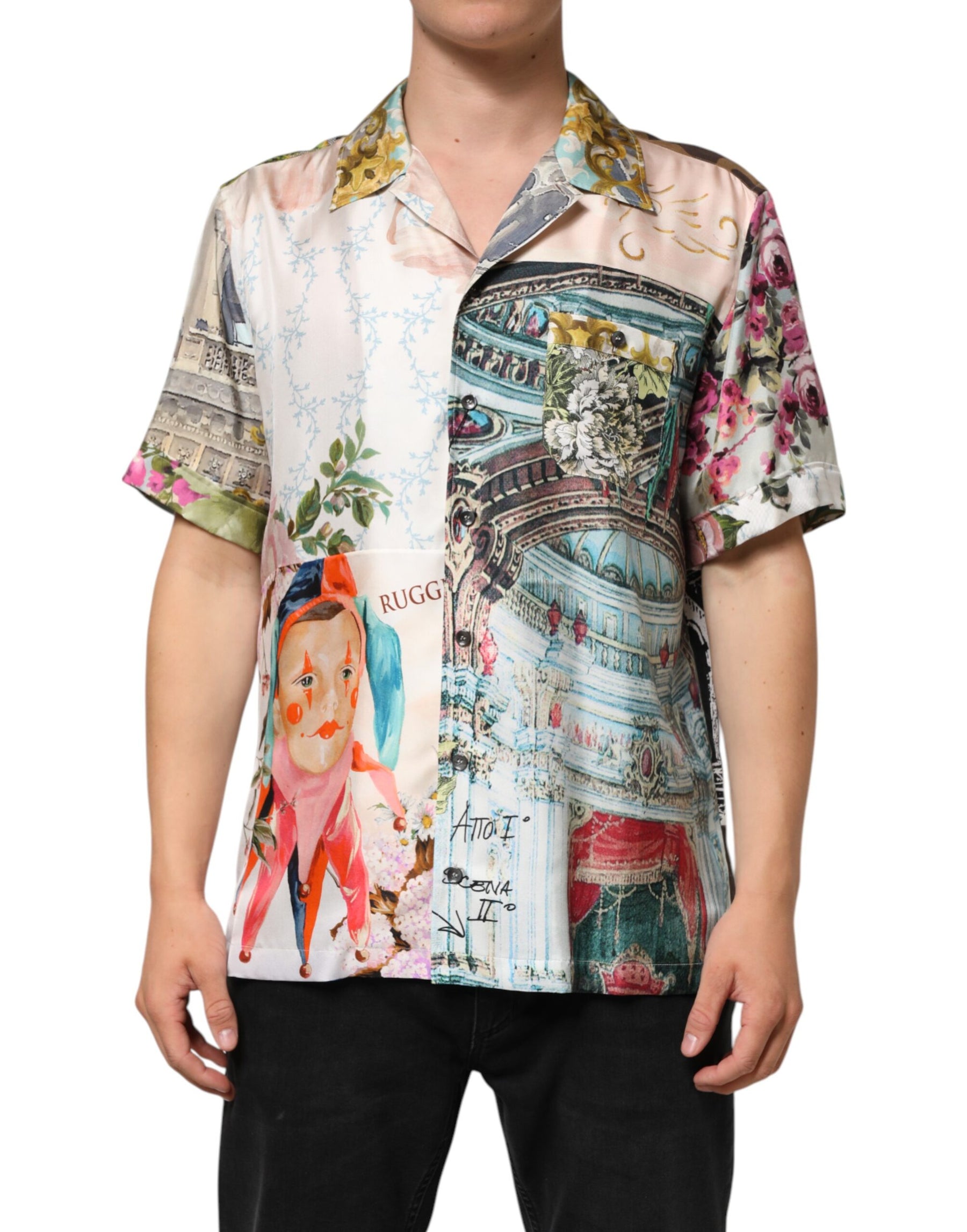 Dolce & Gabbana Multicolor Silk Opera Print Men Casual Shirt | Regal Royce
