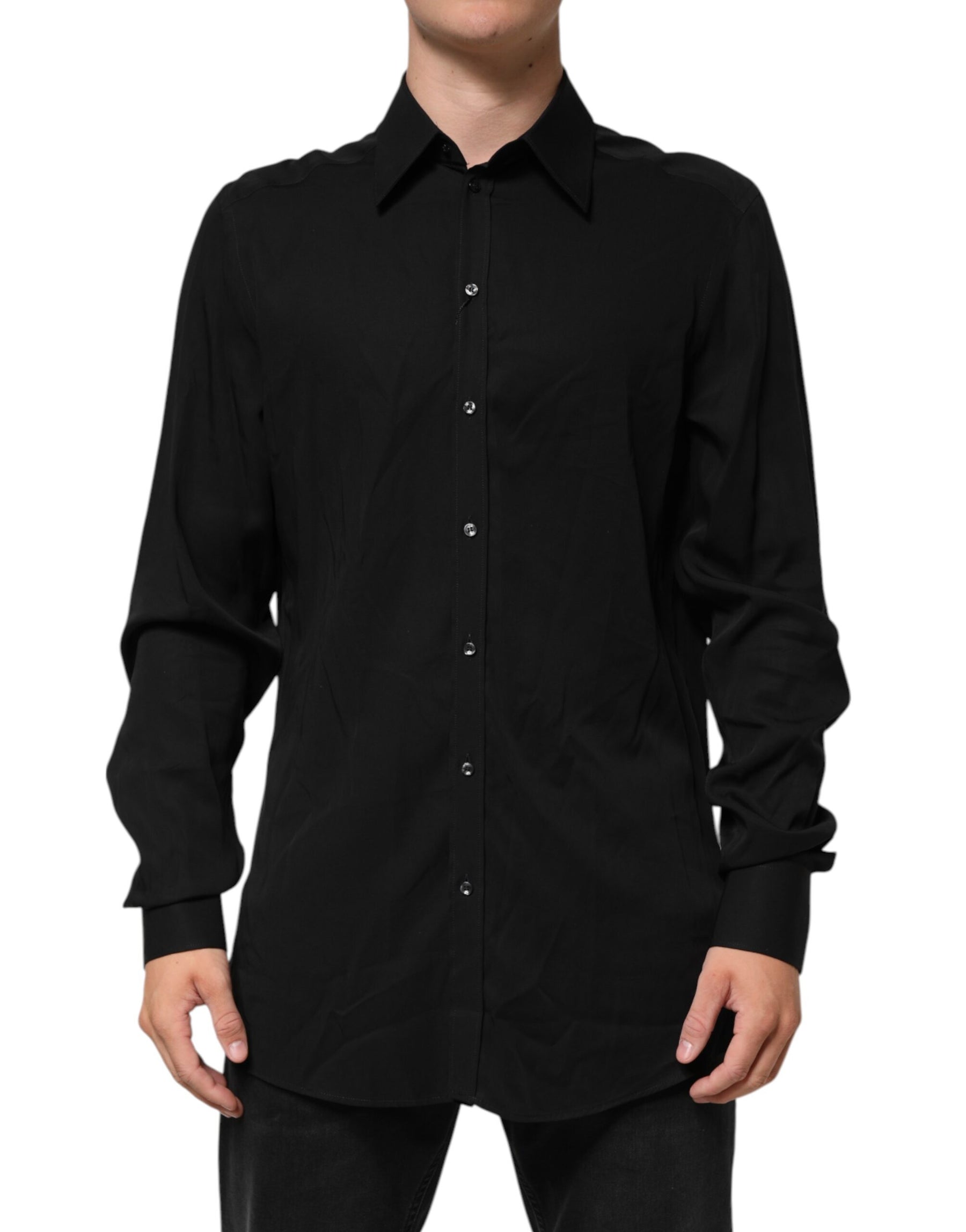 Dolce & Gabbana Black Viscose Long Sleeve Formal Dress Shirt | Regal Royce