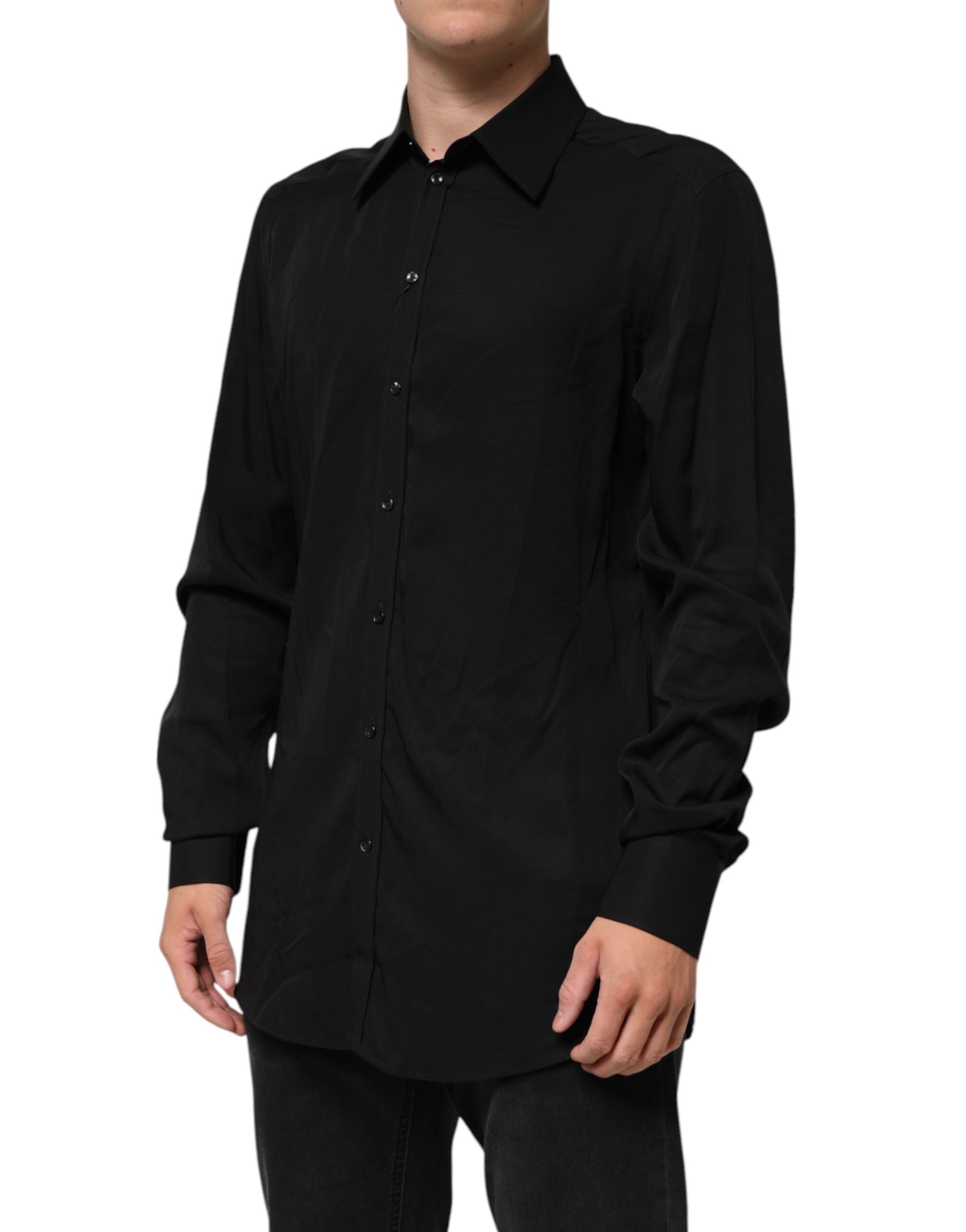 Dolce & Gabbana Black Viscose Long Sleeve Formal Dress Shirt | Regal Royce