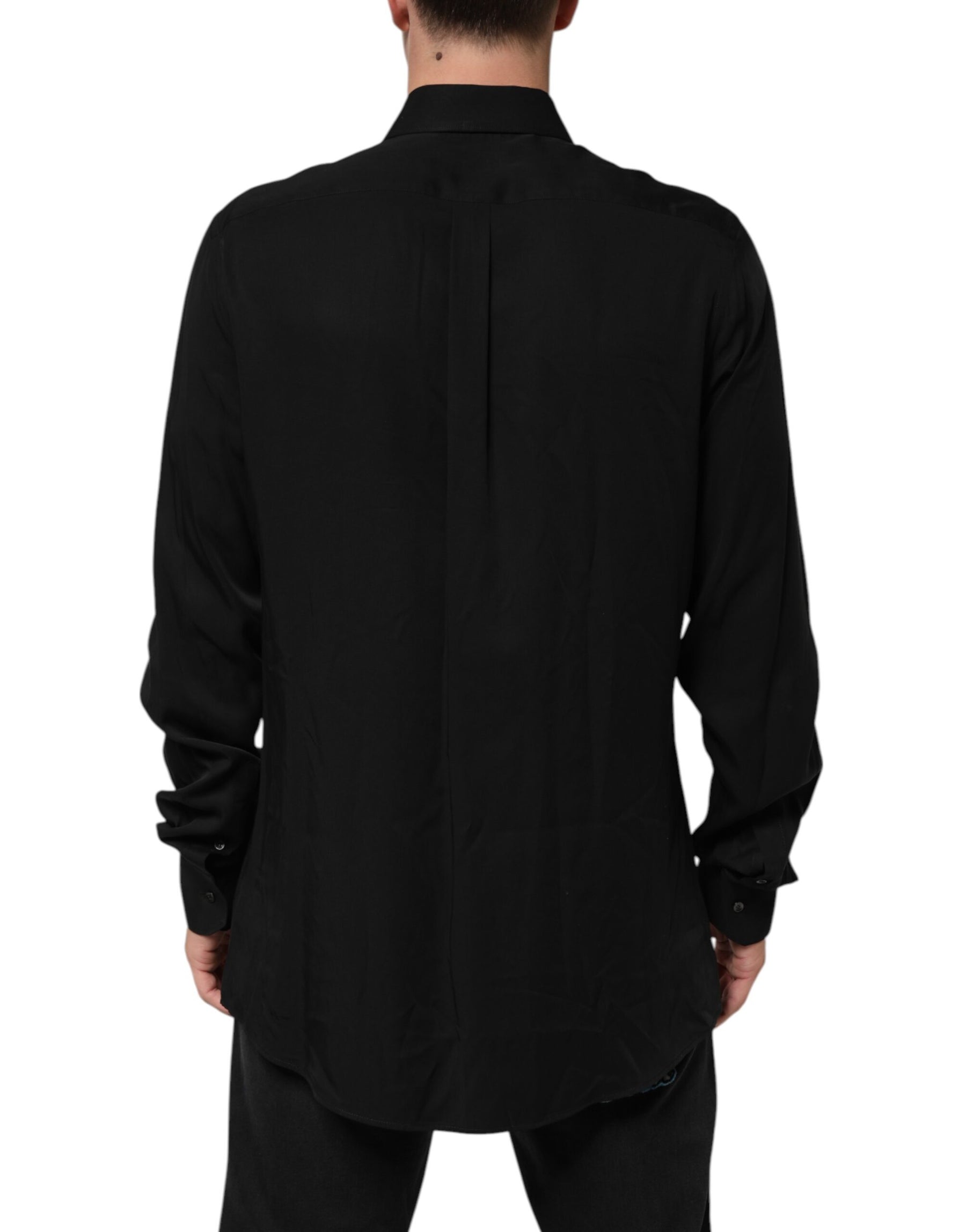 Dolce & Gabbana Black Viscose Long Sleeve Formal Dress Shirt | Regal Royce