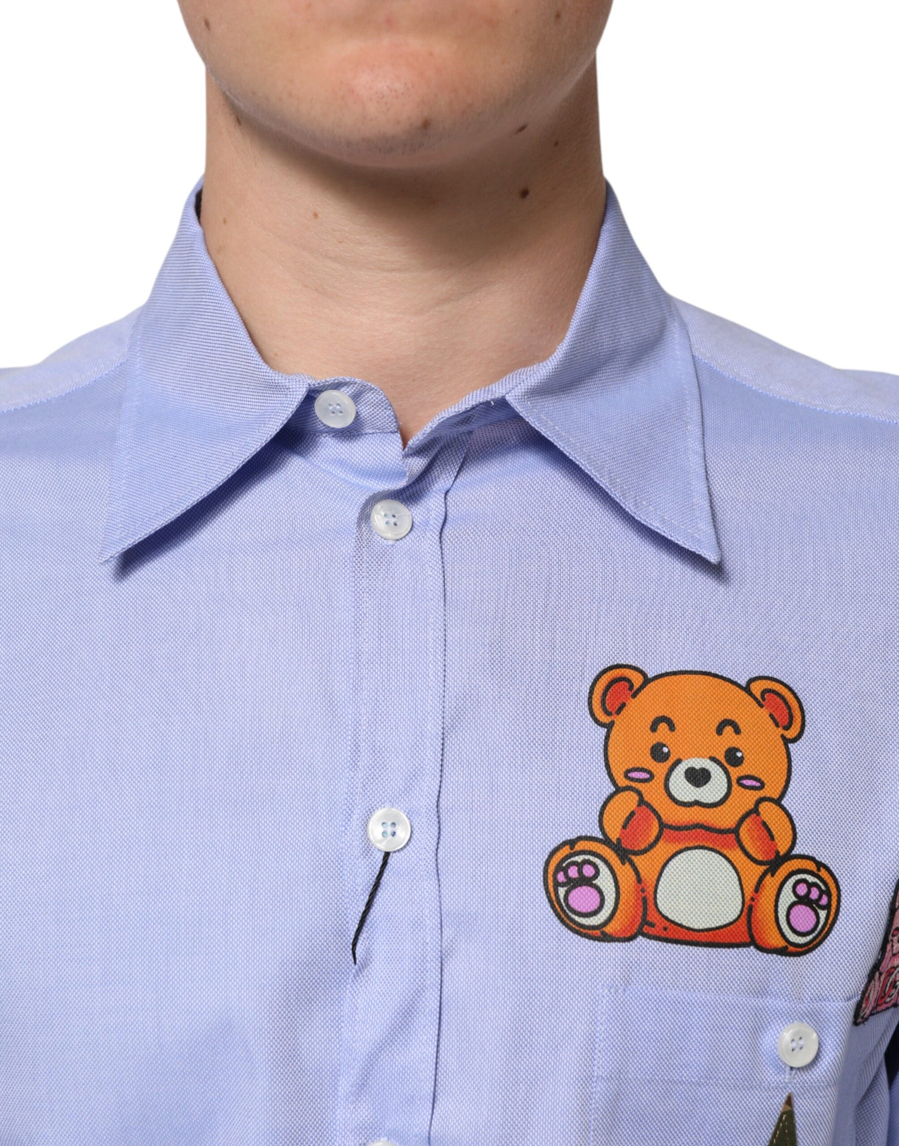 Dolce & Gabbana Light Blue Cotton Teddy Bear Long Sleeve Shirt | Regal Royce