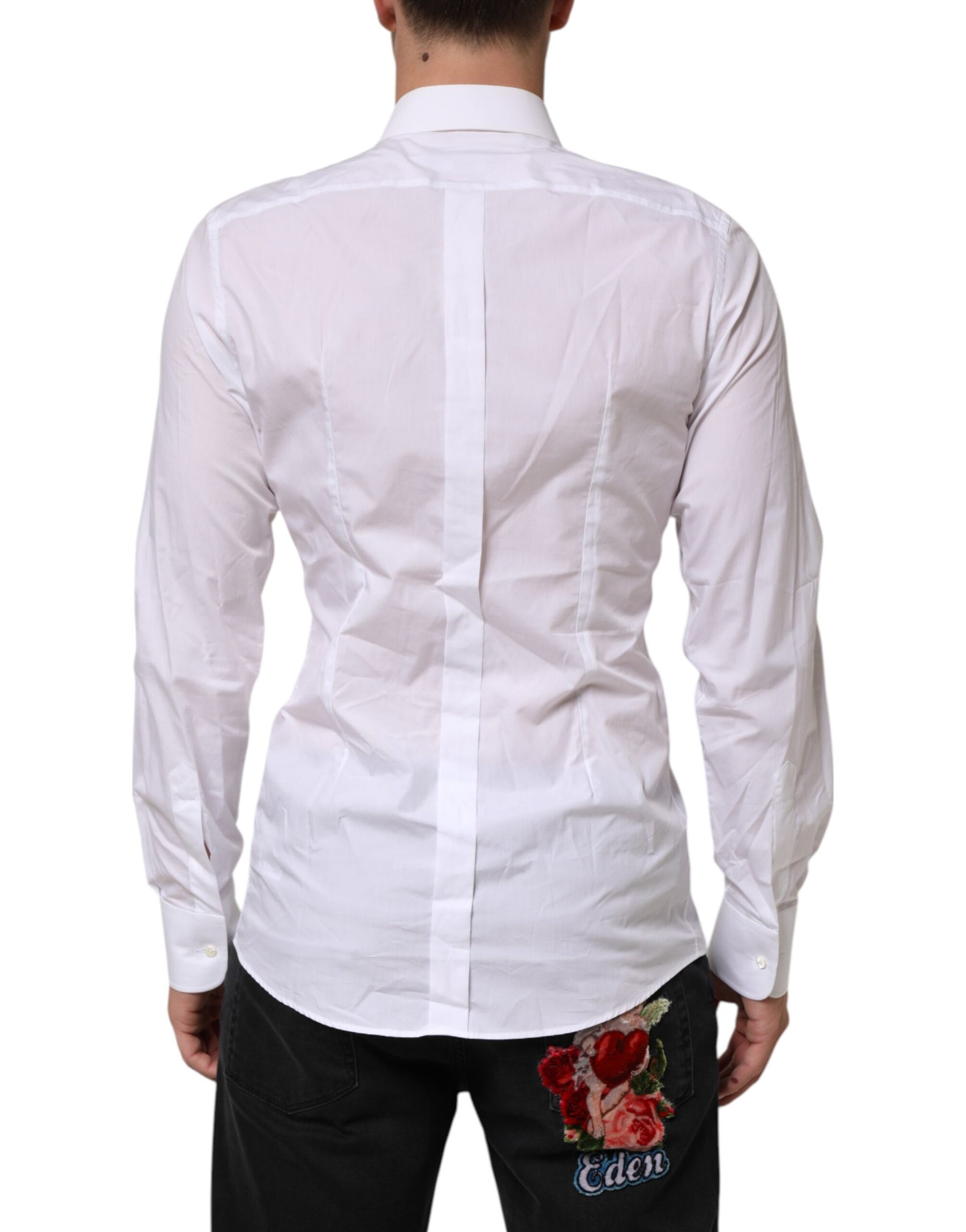 Dolce & Gabbana White Cotton DG Logo Pearl Chain Formal Shirt | Regal Royce