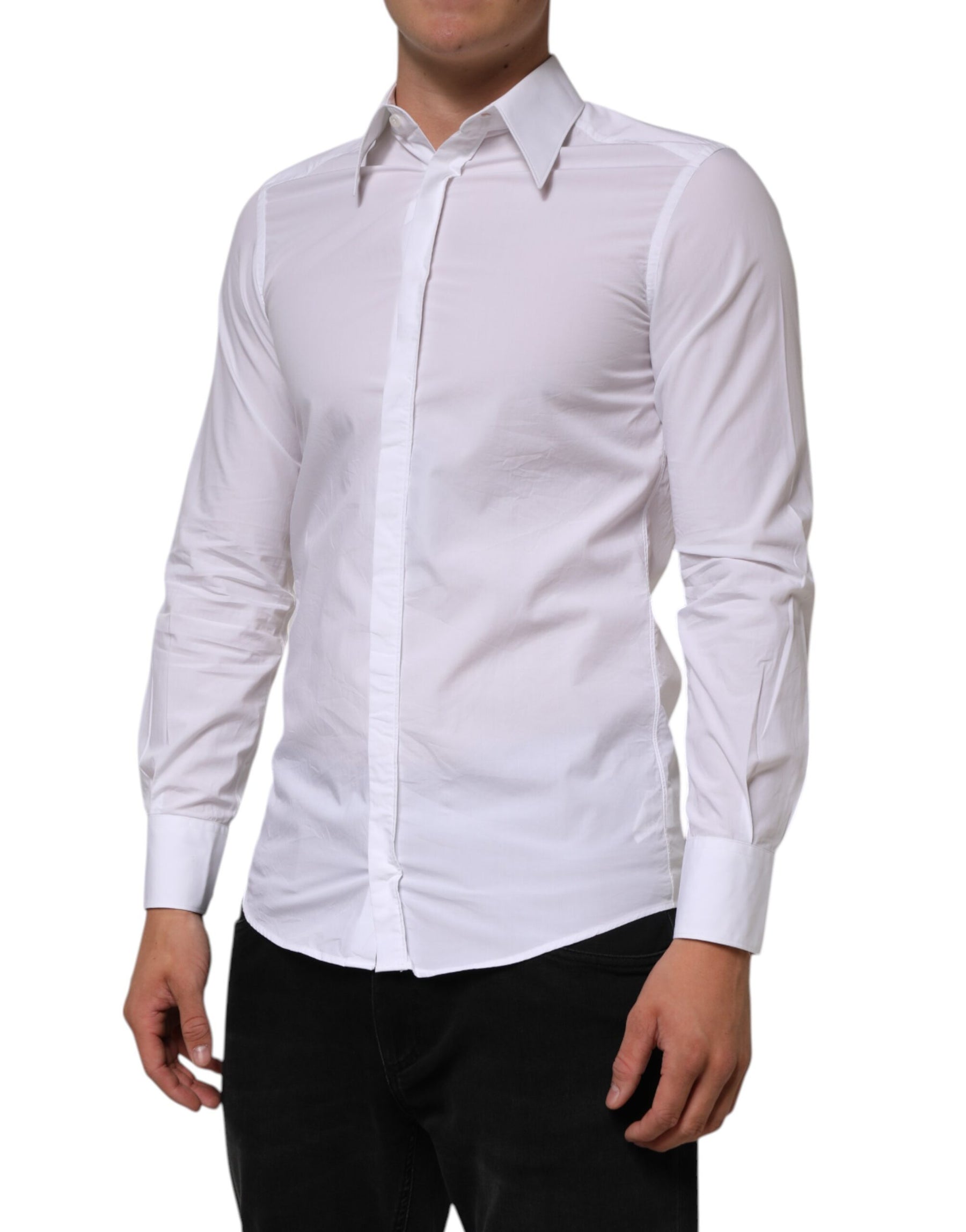 Dolce & Gabbana White Cotton MARTINI Long Sleeve Dress Shirt | Regal Royce