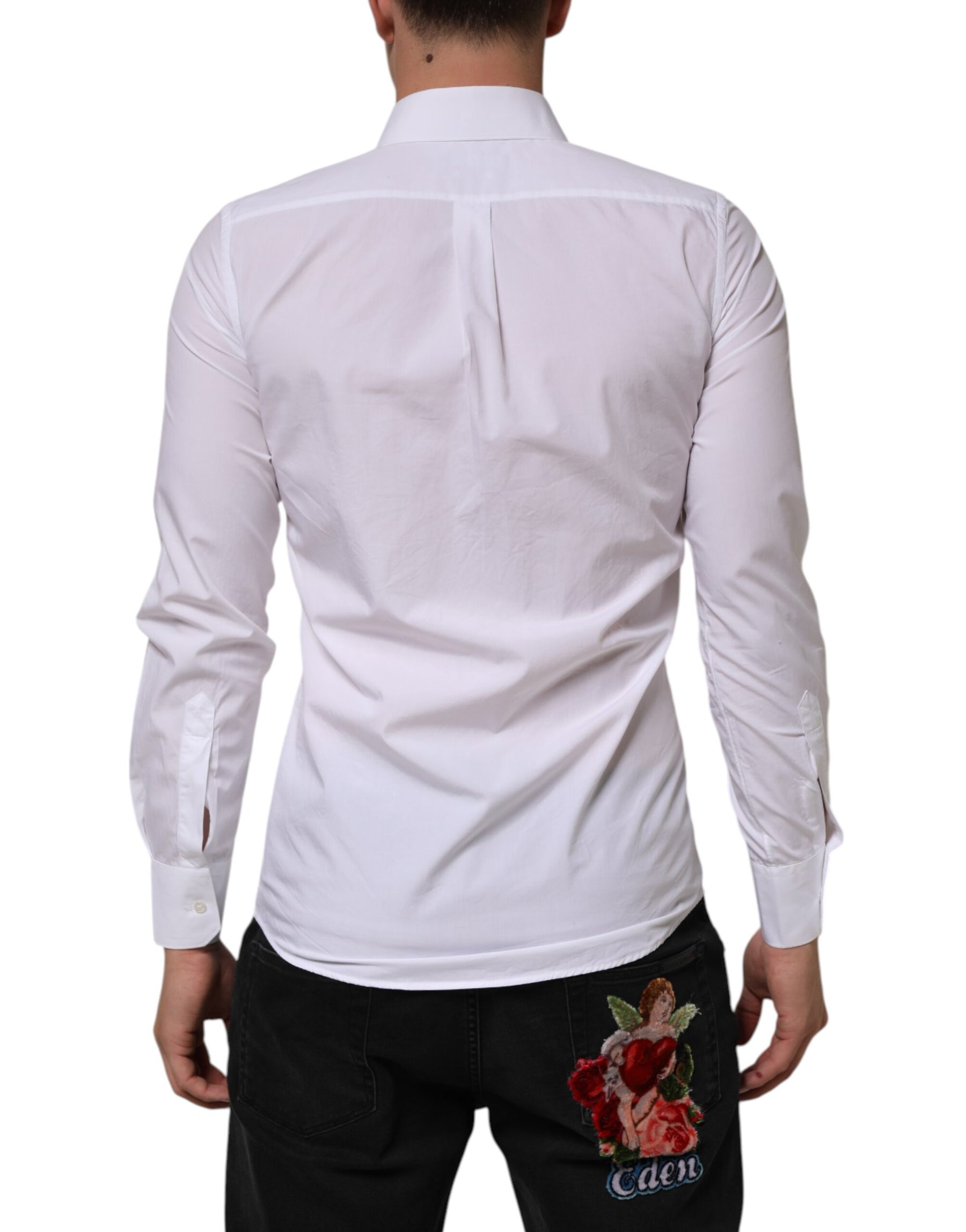 Dolce & Gabbana White Cotton MARTINI Long Sleeve Dress Shirt | Regal Royce