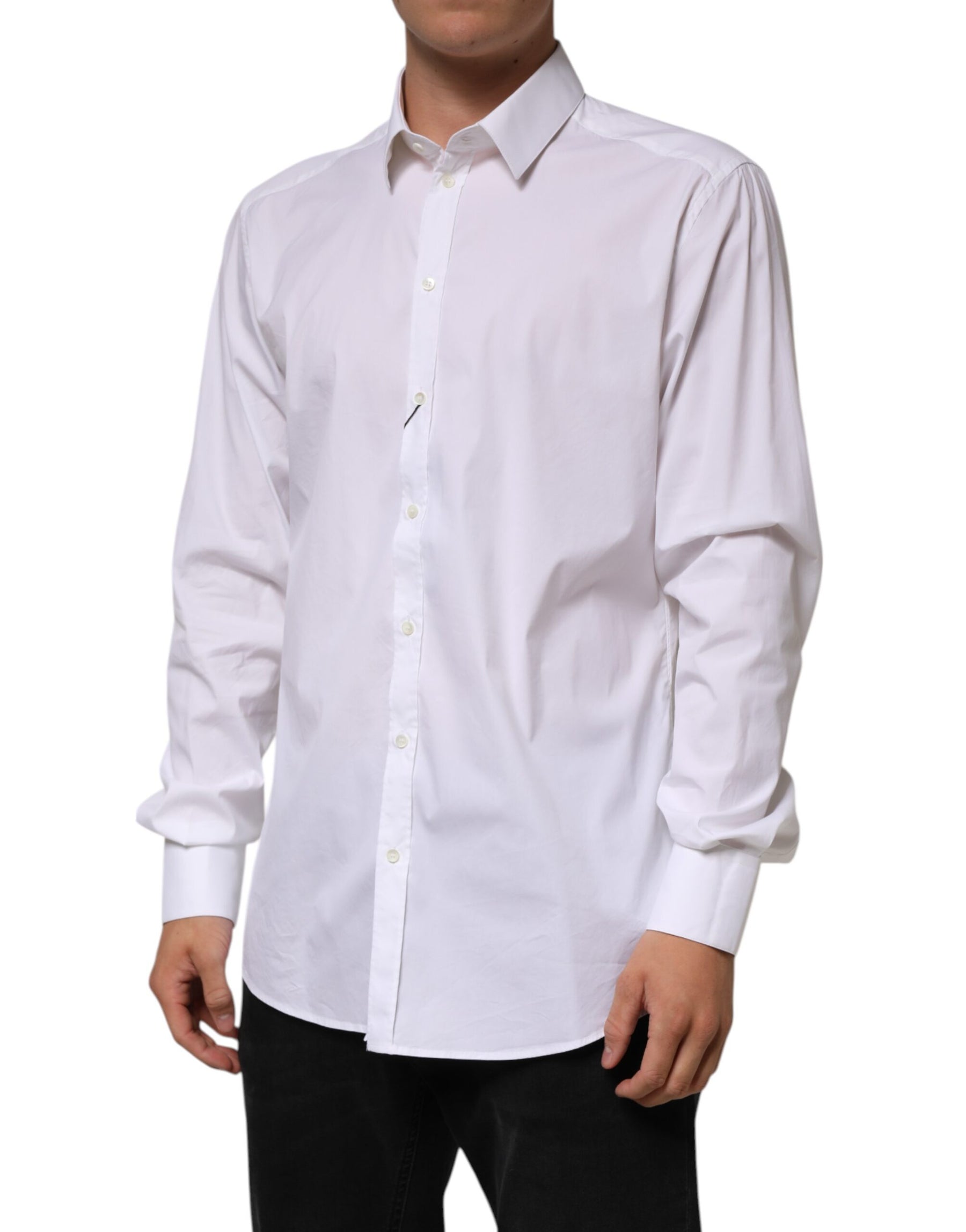 Dolce & Gabbana White Cotton GOLD Long Sleeves Formal Shirt | Regal Royce