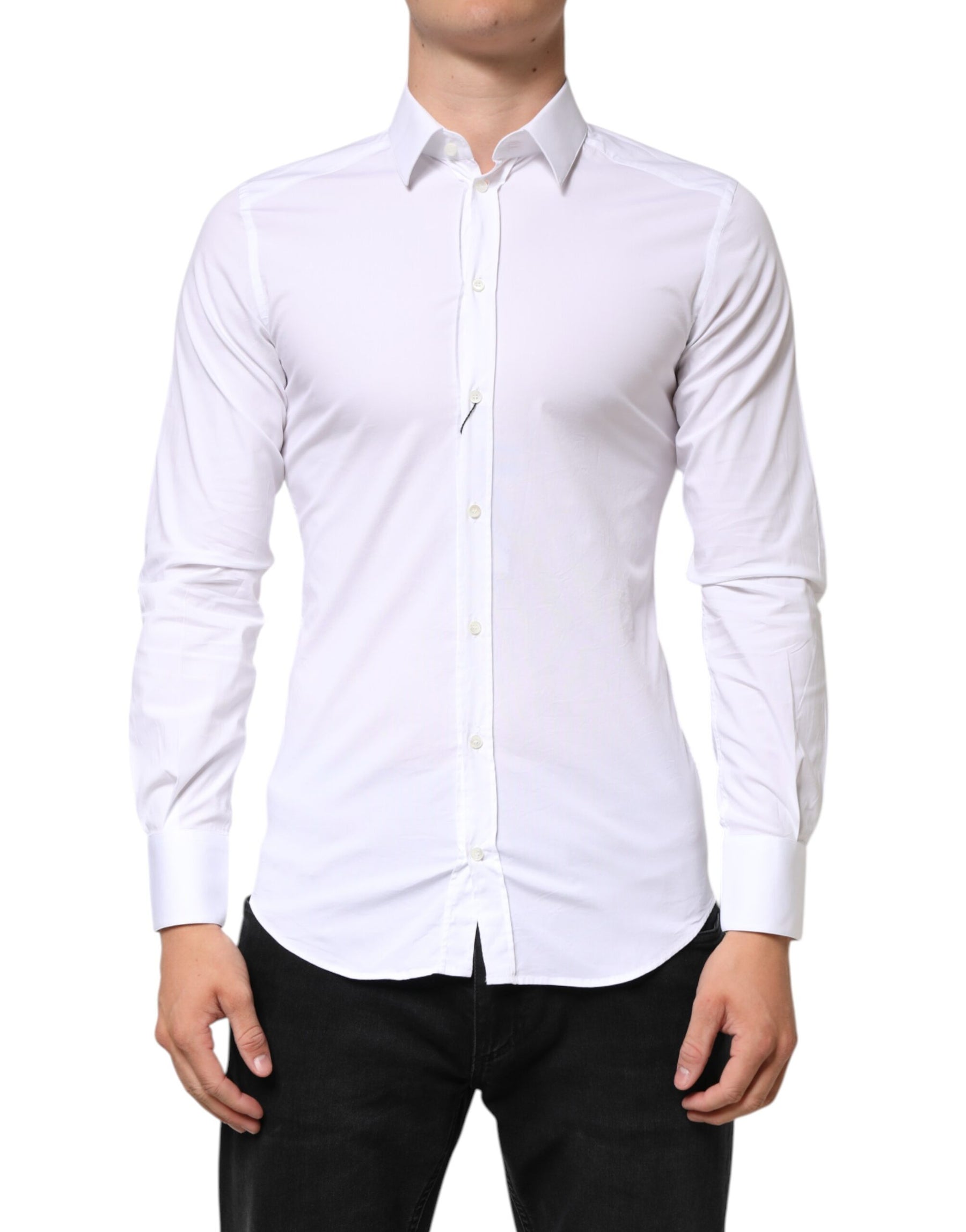 Dolce & Gabbana White GOLD Cotton Long Sleeves Dress Men Shirt | Regal Royce