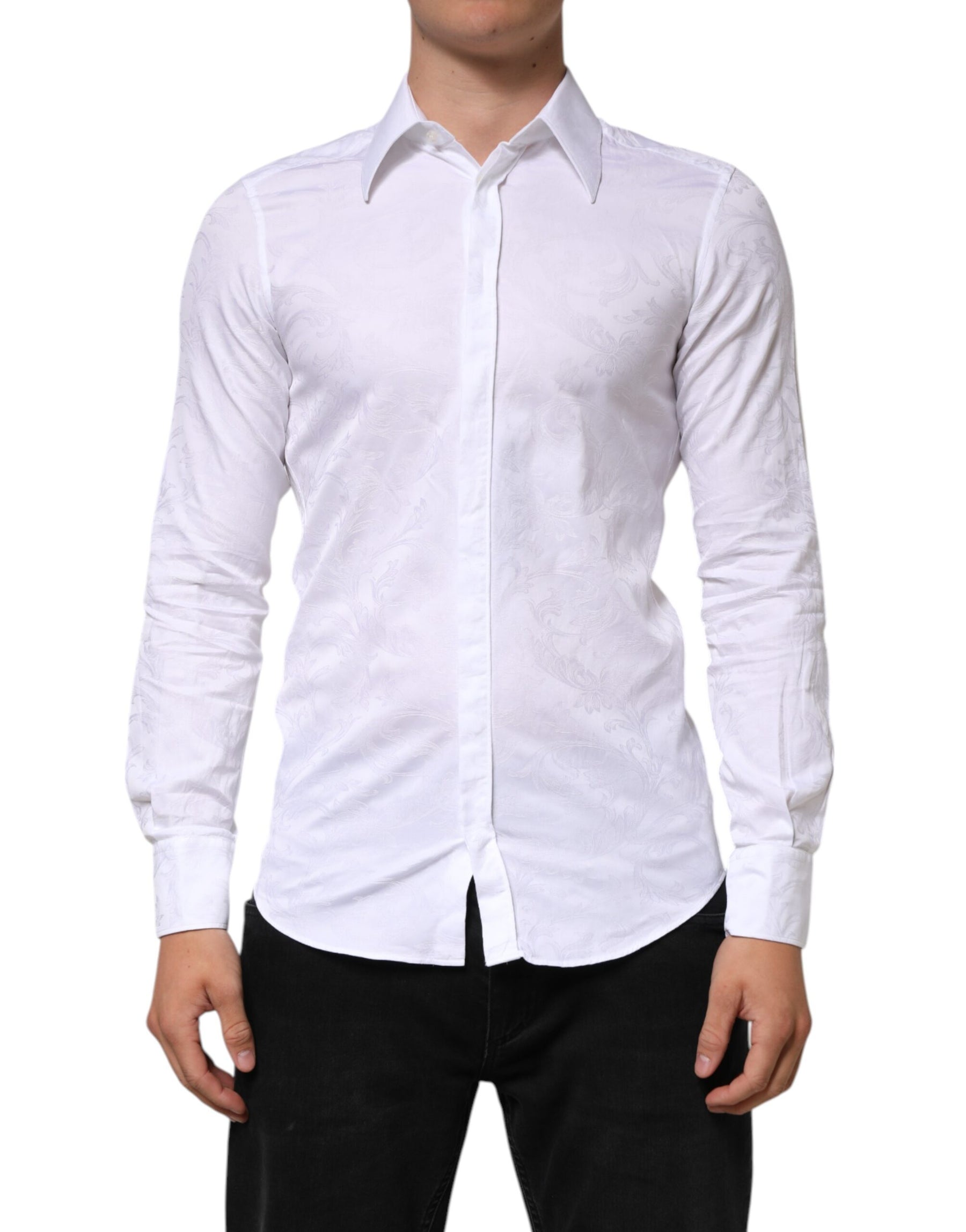 Dolce & Gabbana White Cotton MARTINI Paisley Jacquard Shirt | Regal Royce