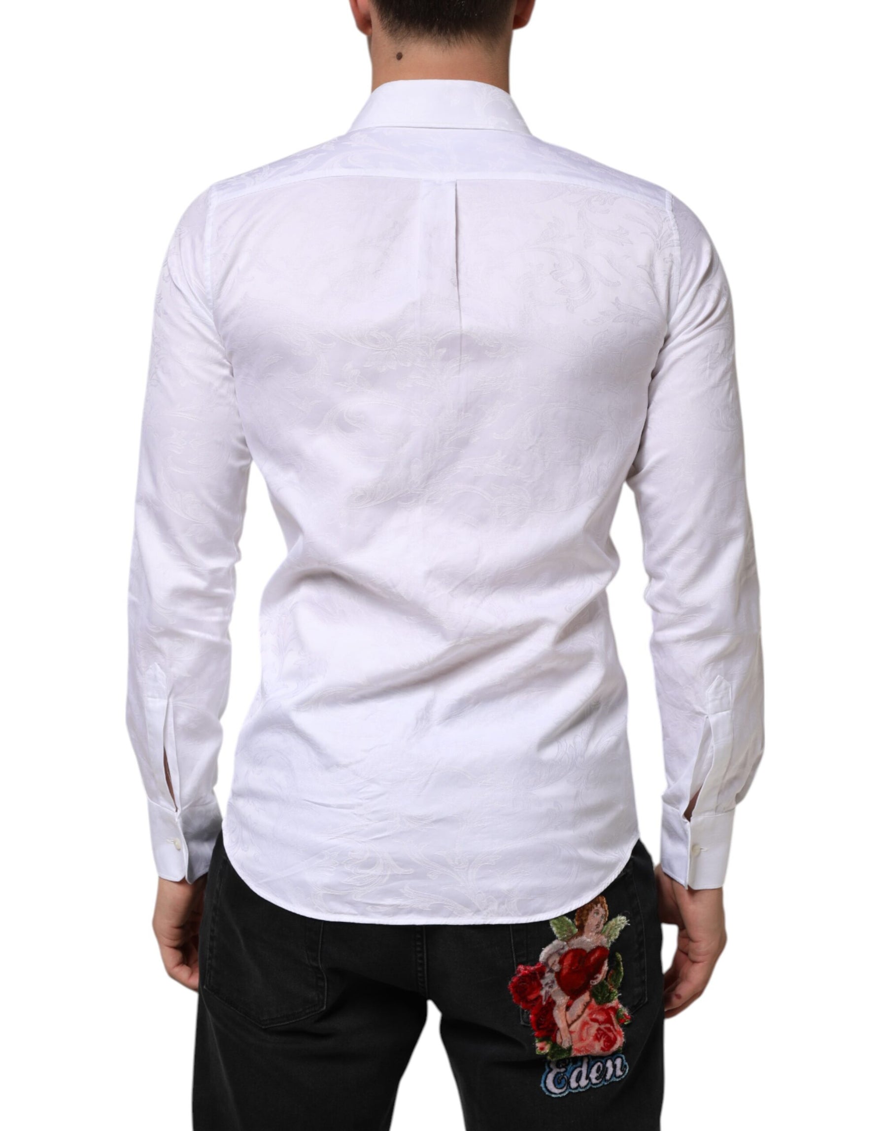 Dolce & Gabbana White Cotton MARTINI Paisley Jacquard Shirt | Regal Royce