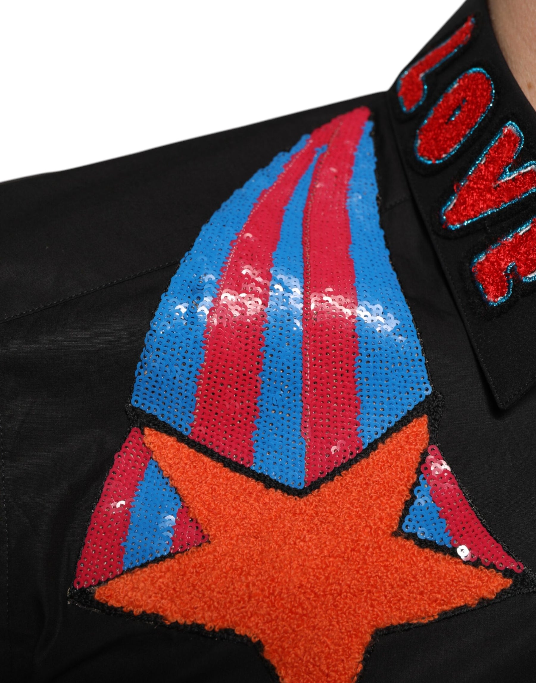 Dolce & Gabbana Black Cotton Star Sequin Dress Formal Men Shirt | Regal Royce