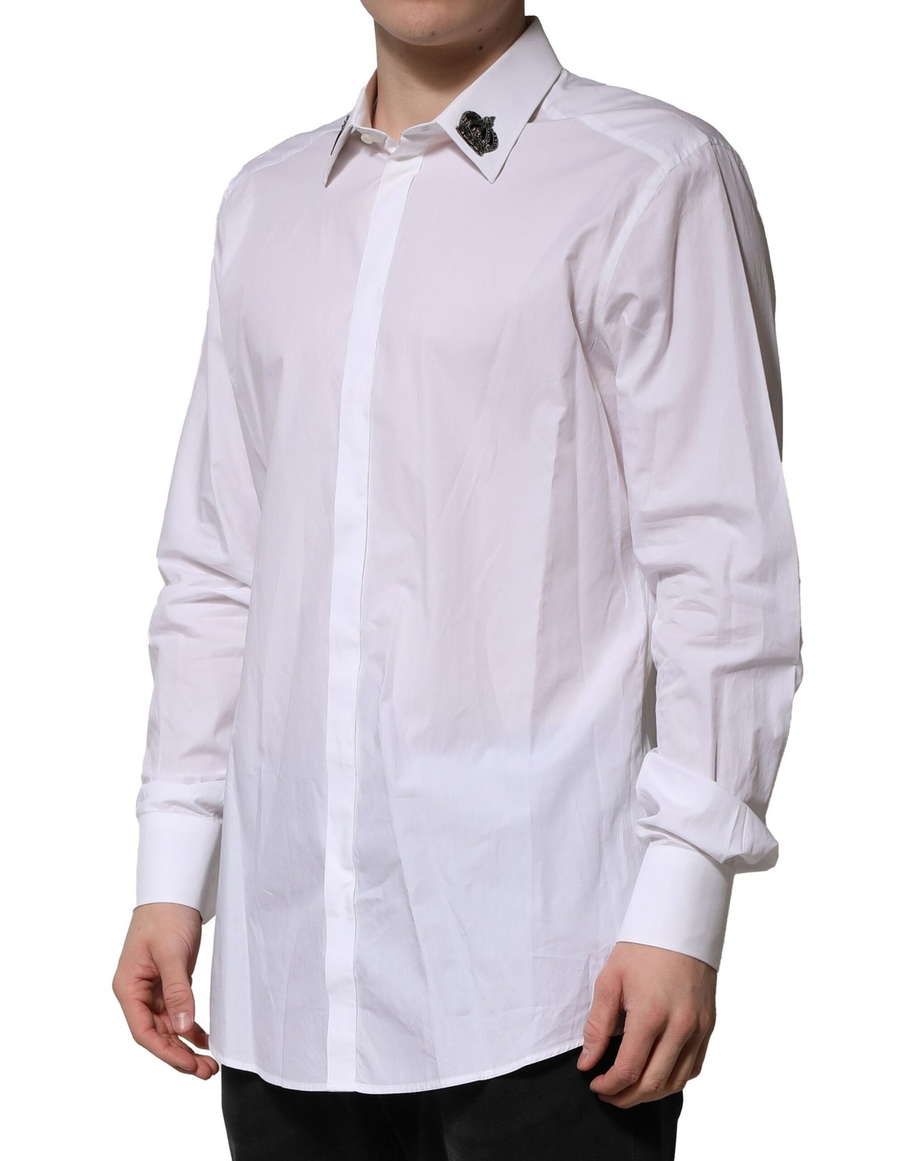 Dolce & Gabbana White Cotton Crown Collar GOLD Formal Shirt | Regal Royce