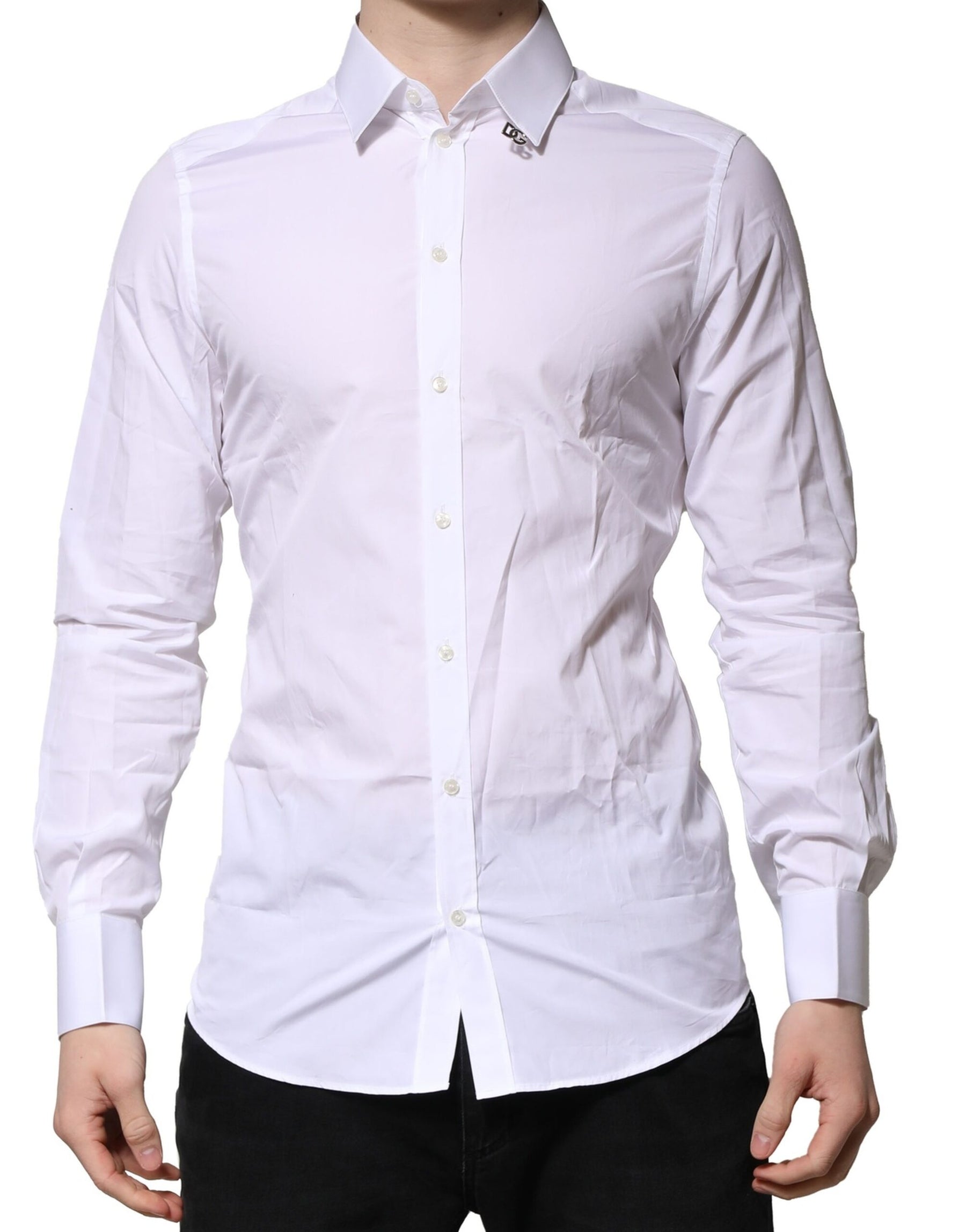 Dolce & Gabbana White Cotton GOLD Long Sleeves Formal Shirt | Regal Royce
