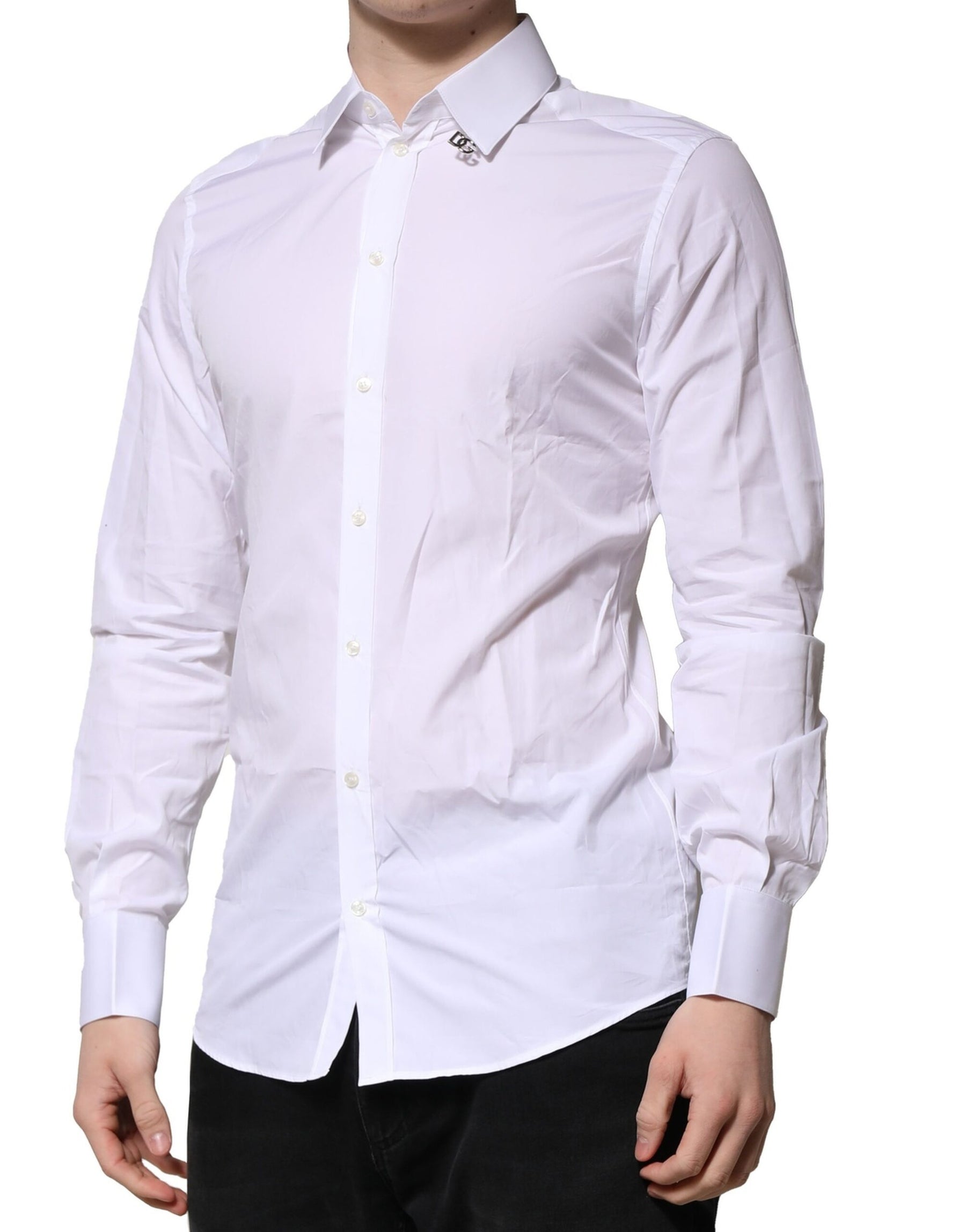 Dolce & Gabbana White Cotton GOLD Long Sleeves Formal Shirt | Regal Royce
