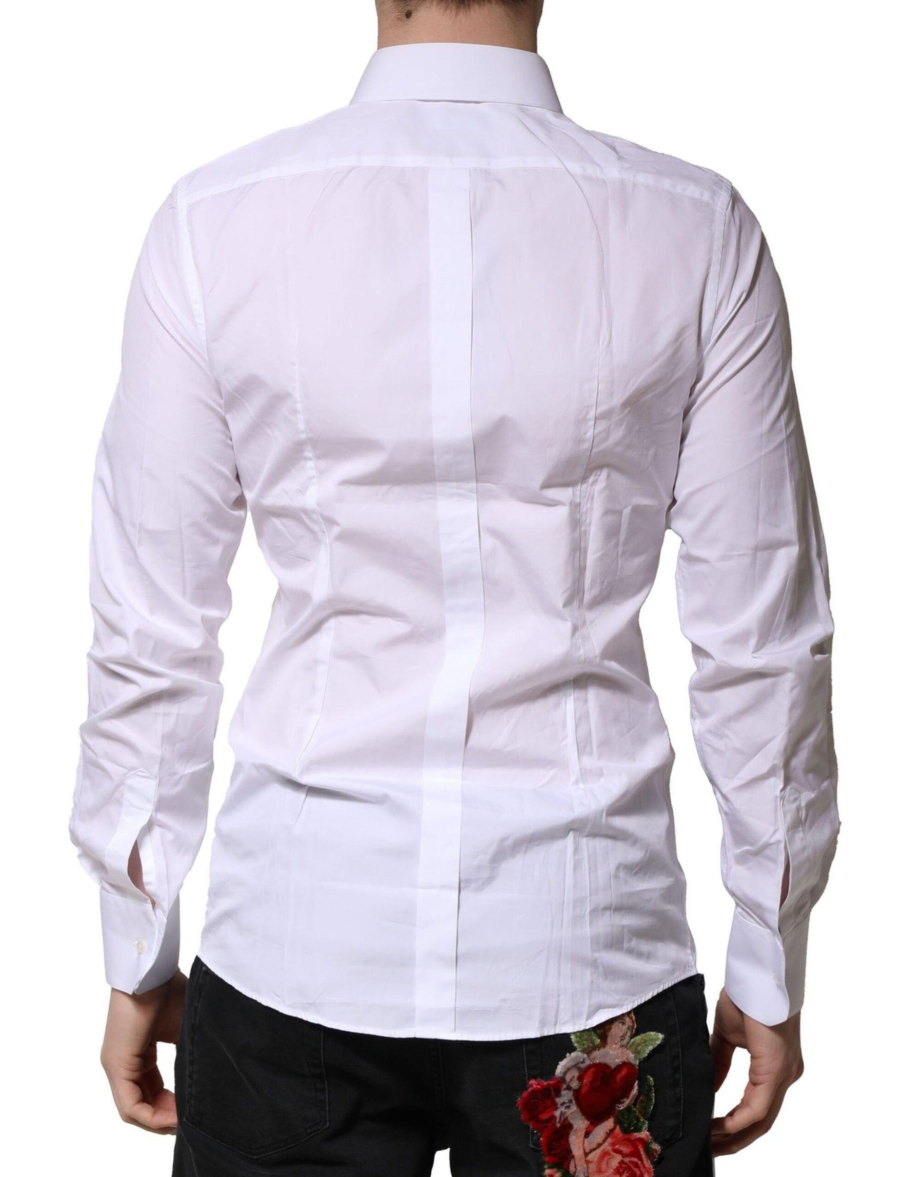 Dolce & Gabbana White Cotton GOLD Long Sleeves Formal Shirt | Regal Royce
