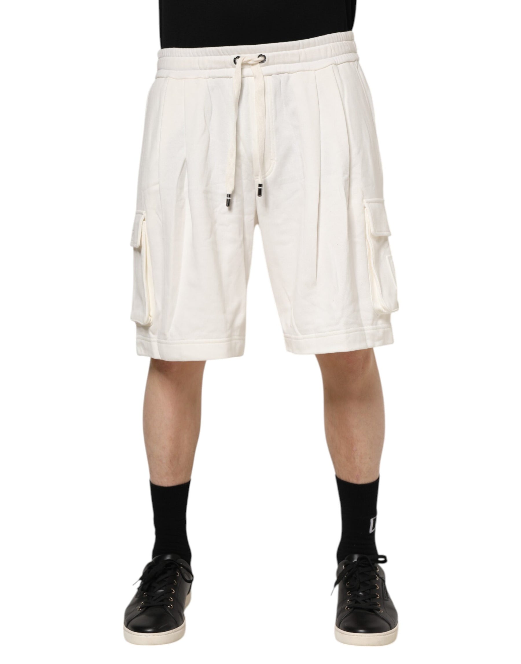 Dolce & Gabbana White Cotton Cargo Bermuda Sweatshorts Shorts | Regal Royce