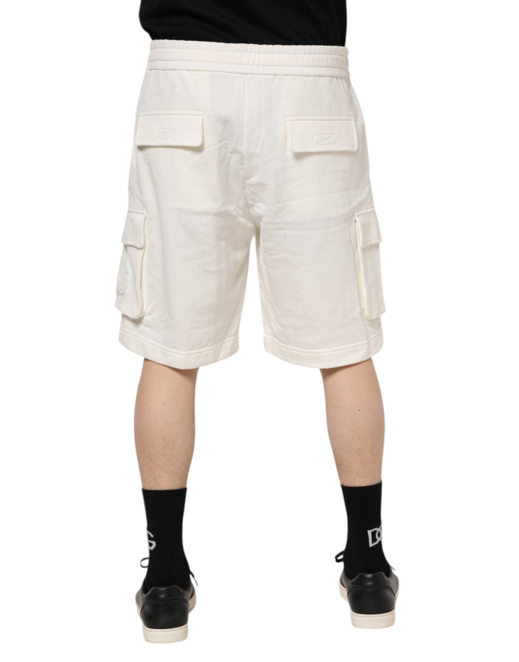 Dolce & Gabbana White Cotton Cargo Bermuda Sweatshorts Shorts | Regal Royce