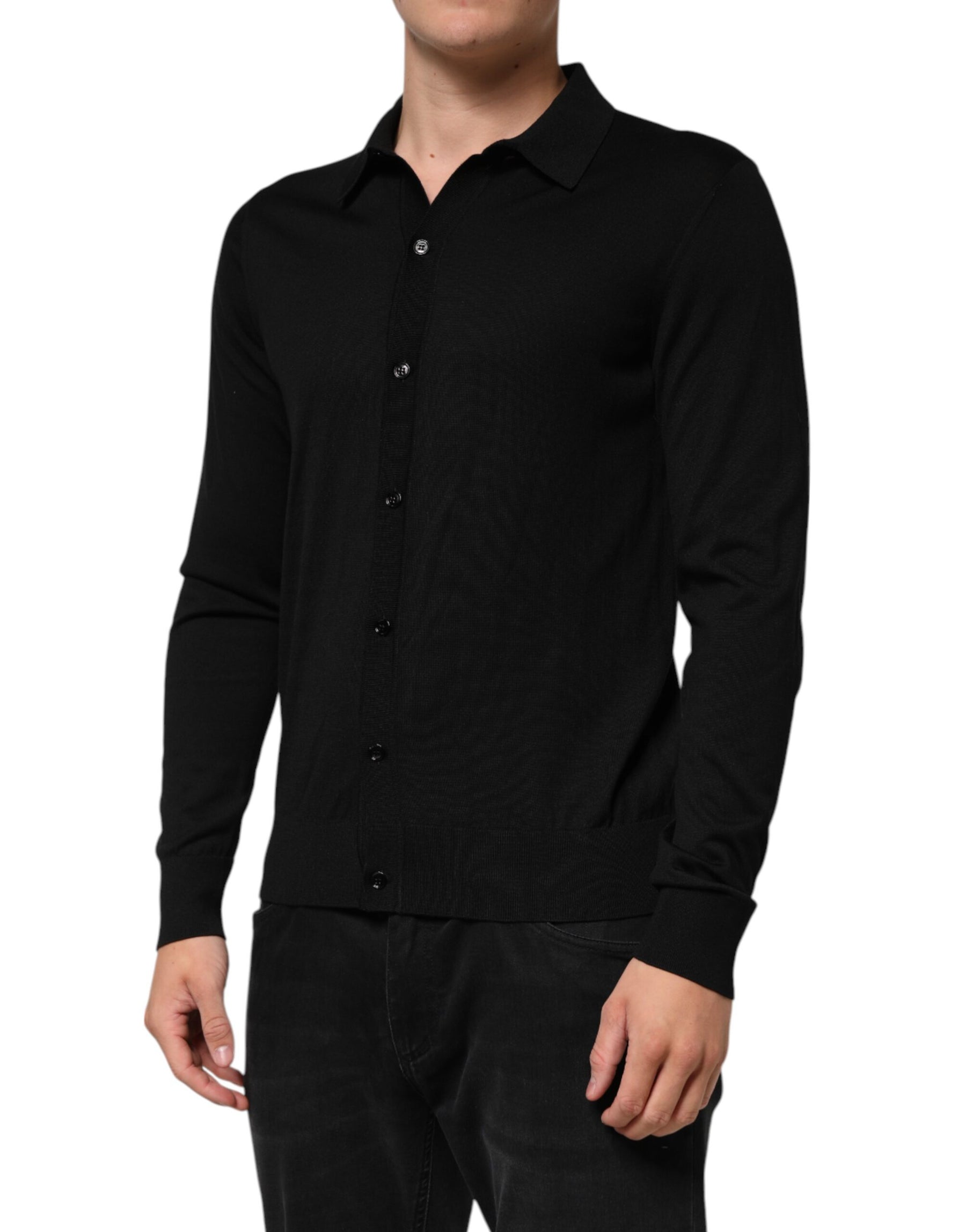 Dolce & Gabbana Black Silk Button Up Lightweight Sweater | Regal Royce
