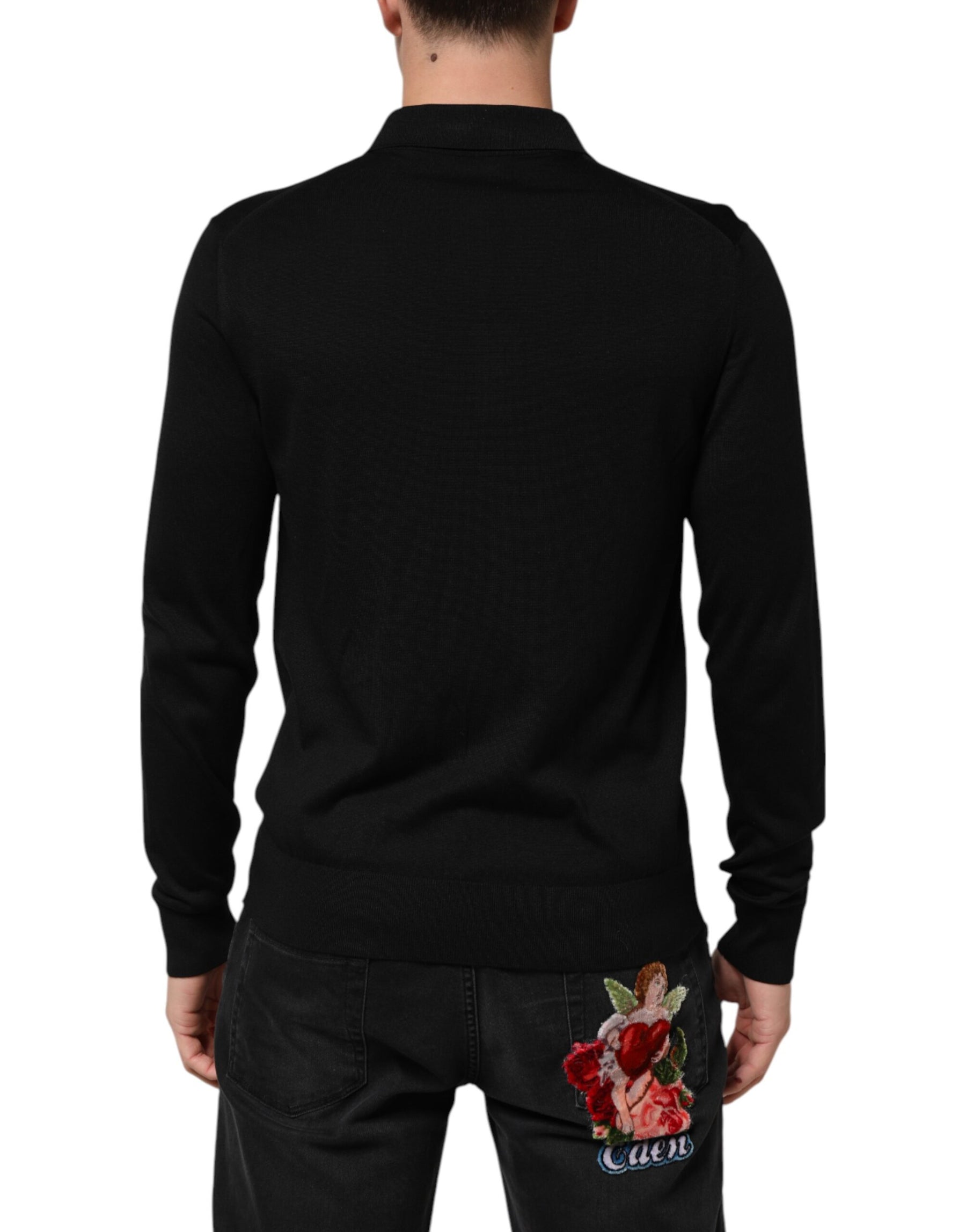 Dolce & Gabbana Black Silk Button Up Lightweight Sweater | Regal Royce