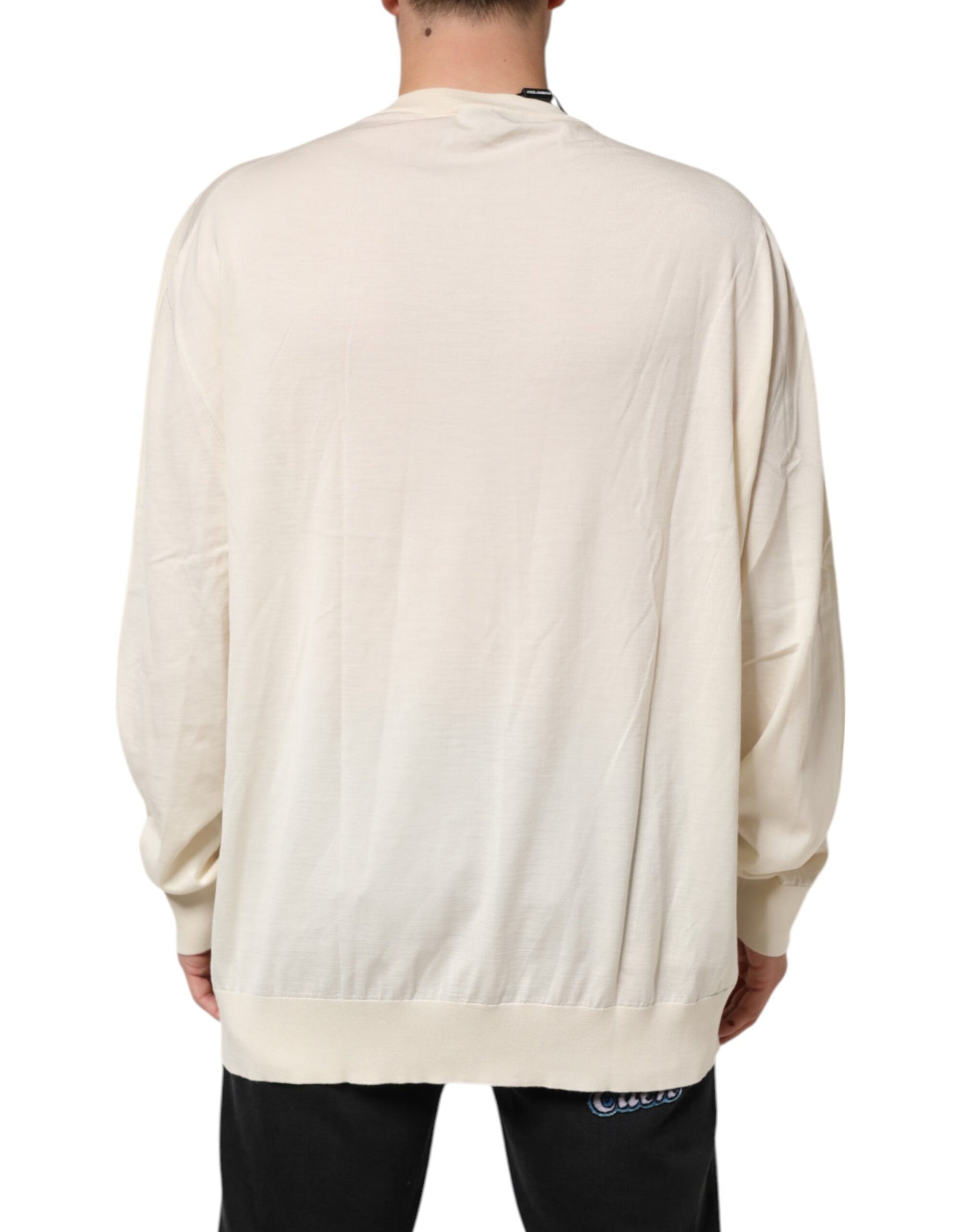 Dolce & Gabbana Ivory Virgin Wool Men V-Neck Knit Sweater | Regal Royce