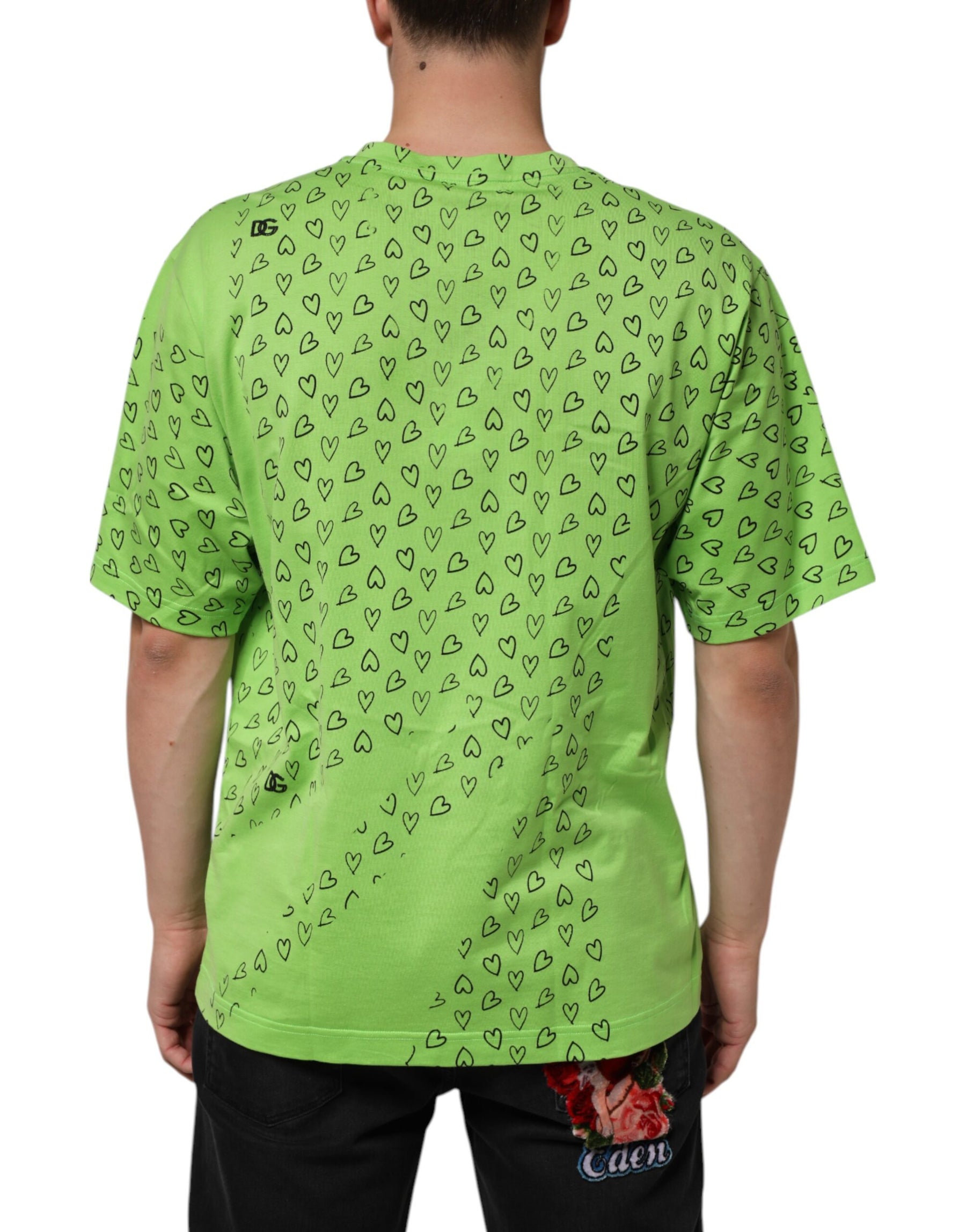 Dolce & Gabbana Green V-Neck DG Logo Heart Print T-shirt | Regal Royce