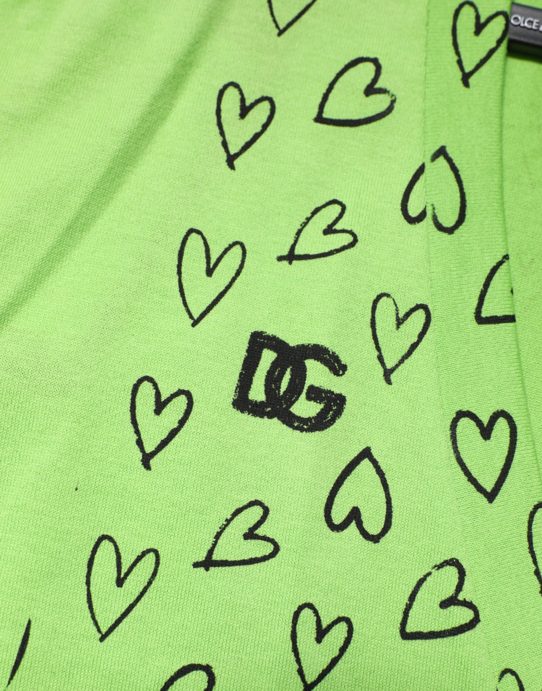 Dolce & Gabbana Green V-Neck DG Logo Heart Print T-shirt | Regal Royce
