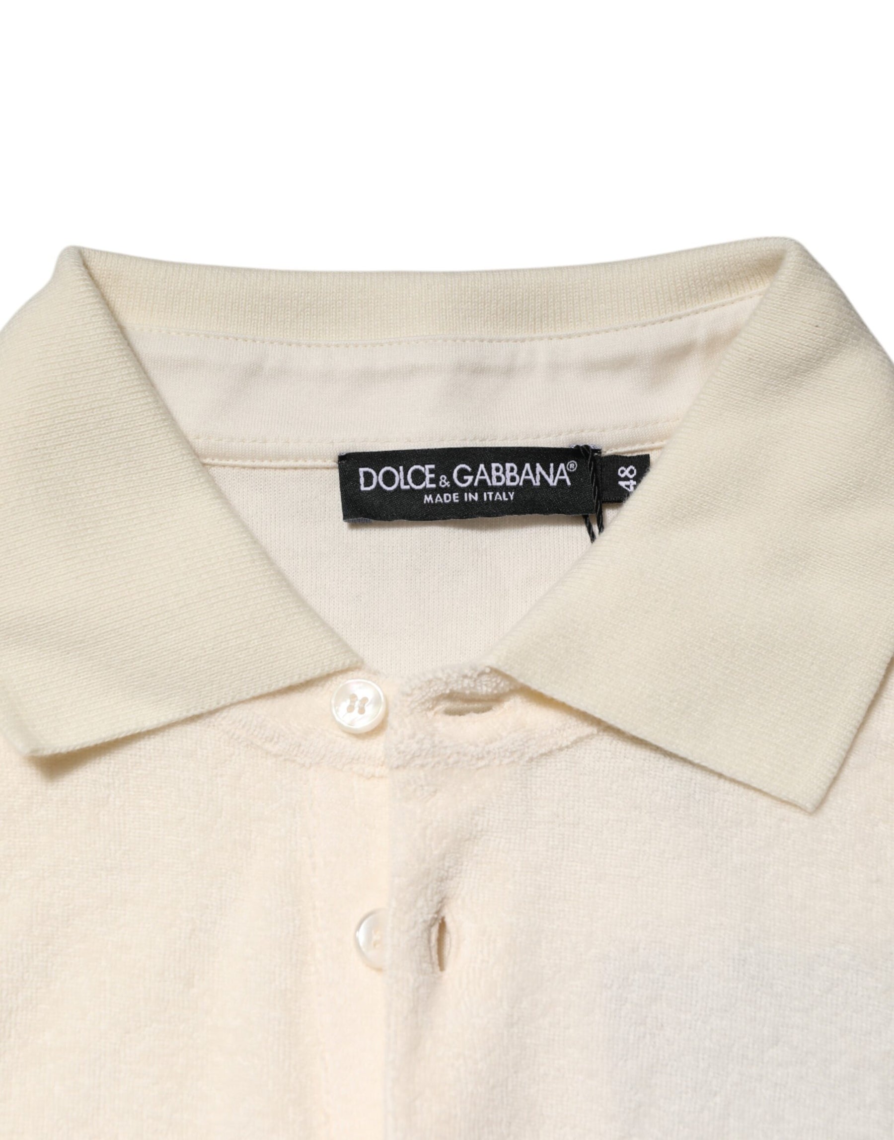 Dolce & Gabbana Ivory Cotton Terry Logo Pocket Polo T-shirt | Regal Royce