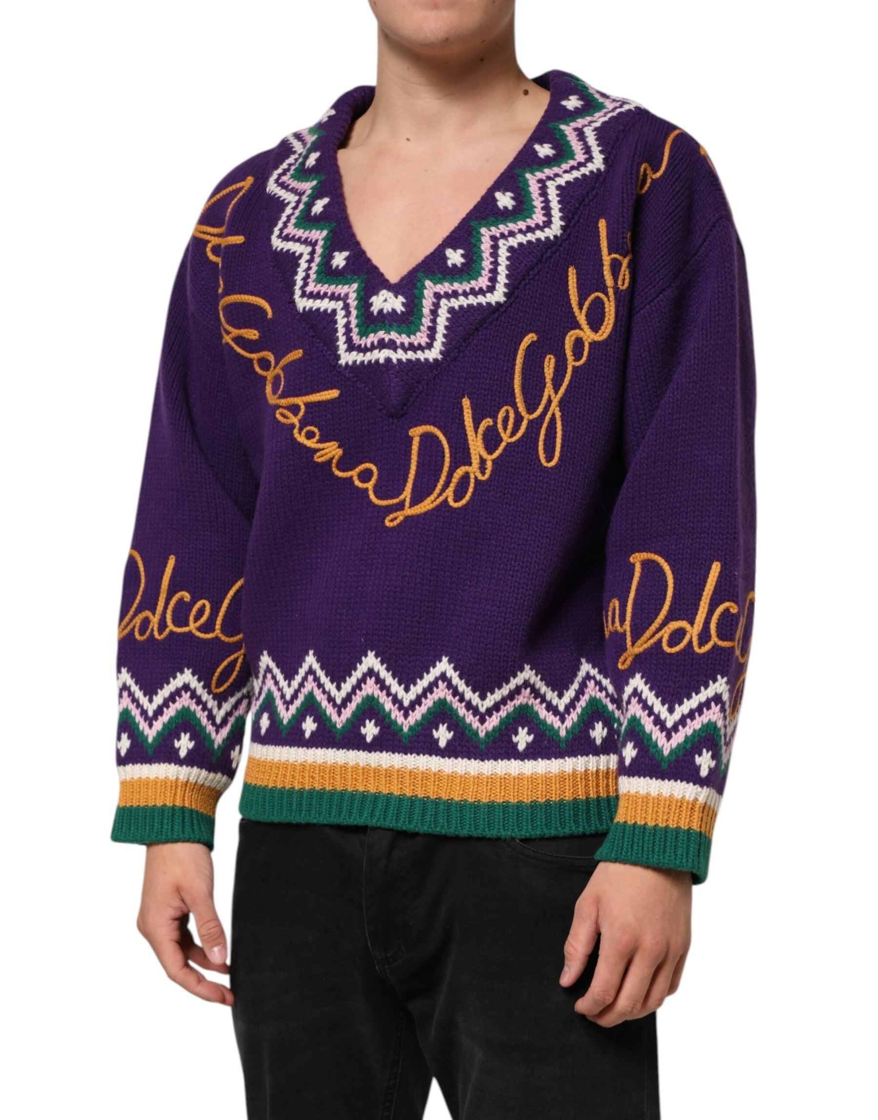 Dolce & Gabbana Purple Wool DG Logo Men Knit Pullover Sweater | Regal Royce