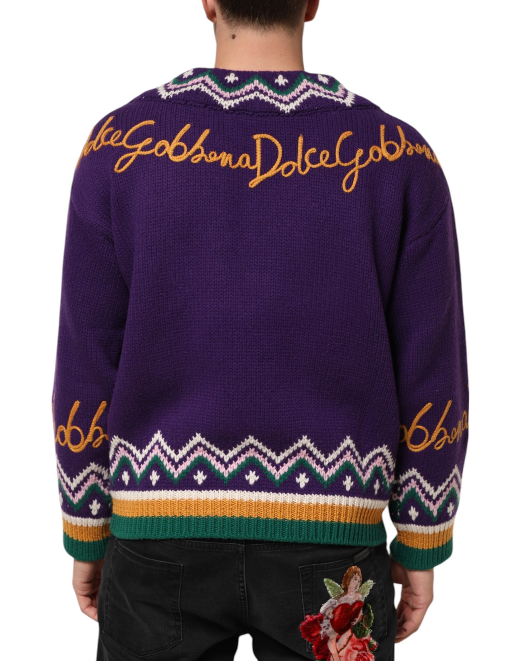Dolce & Gabbana Purple Wool DG Logo Men Knit Pullover Sweater | Regal Royce