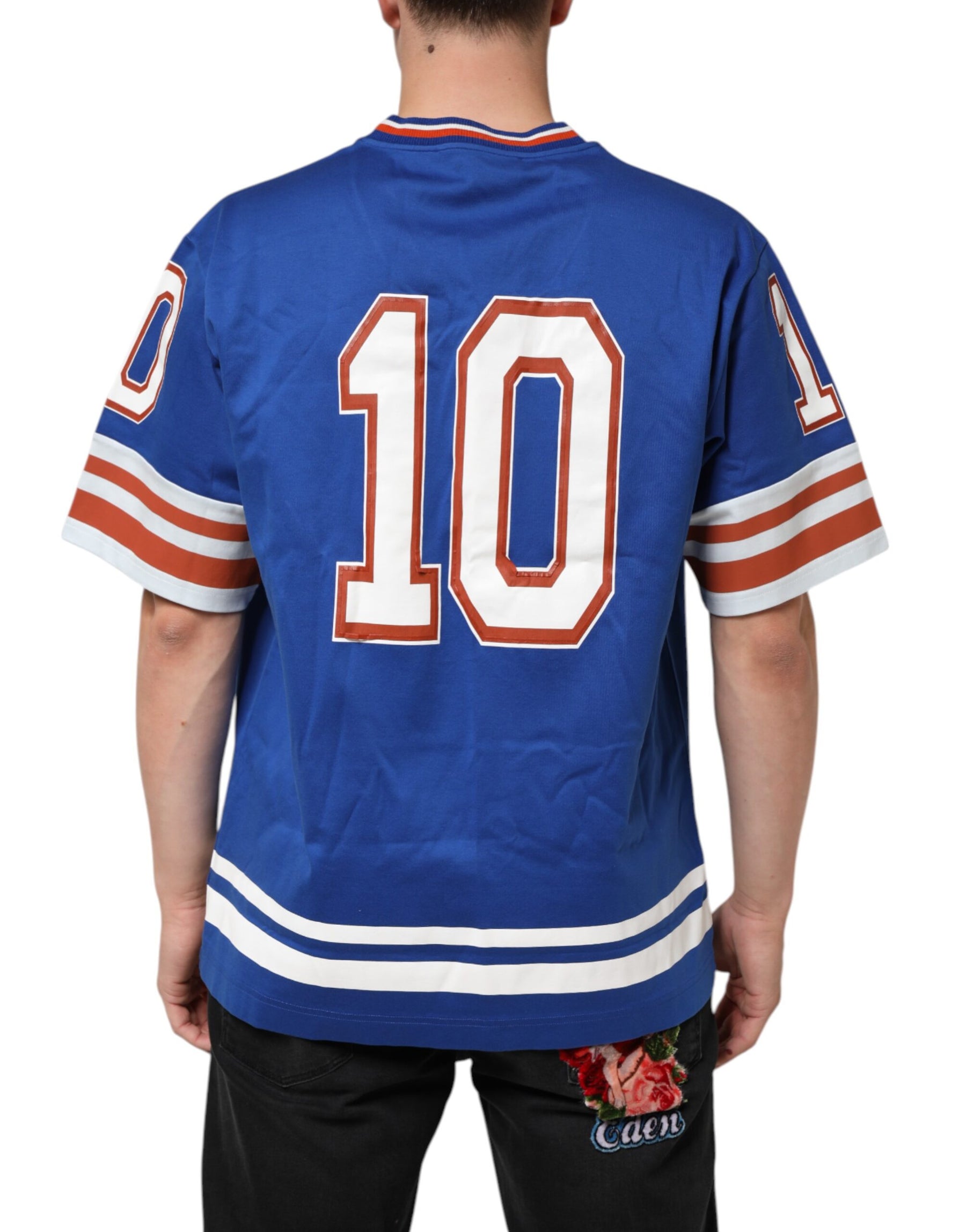 Dolce & Gabbana Blue Cotton DG Logo Mesh Jersey T-shirt | Regal Royce