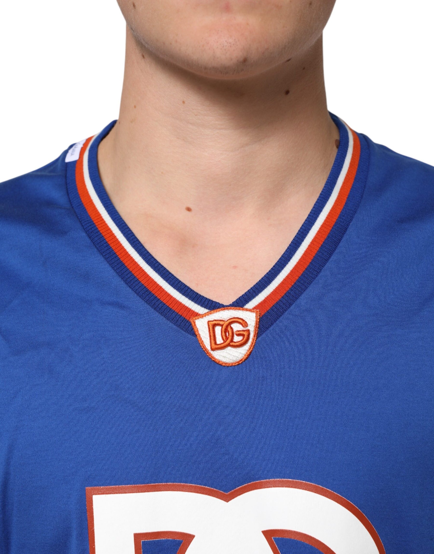 Dolce & Gabbana Blue Cotton DG Logo Mesh Jersey T-shirt | Regal Royce