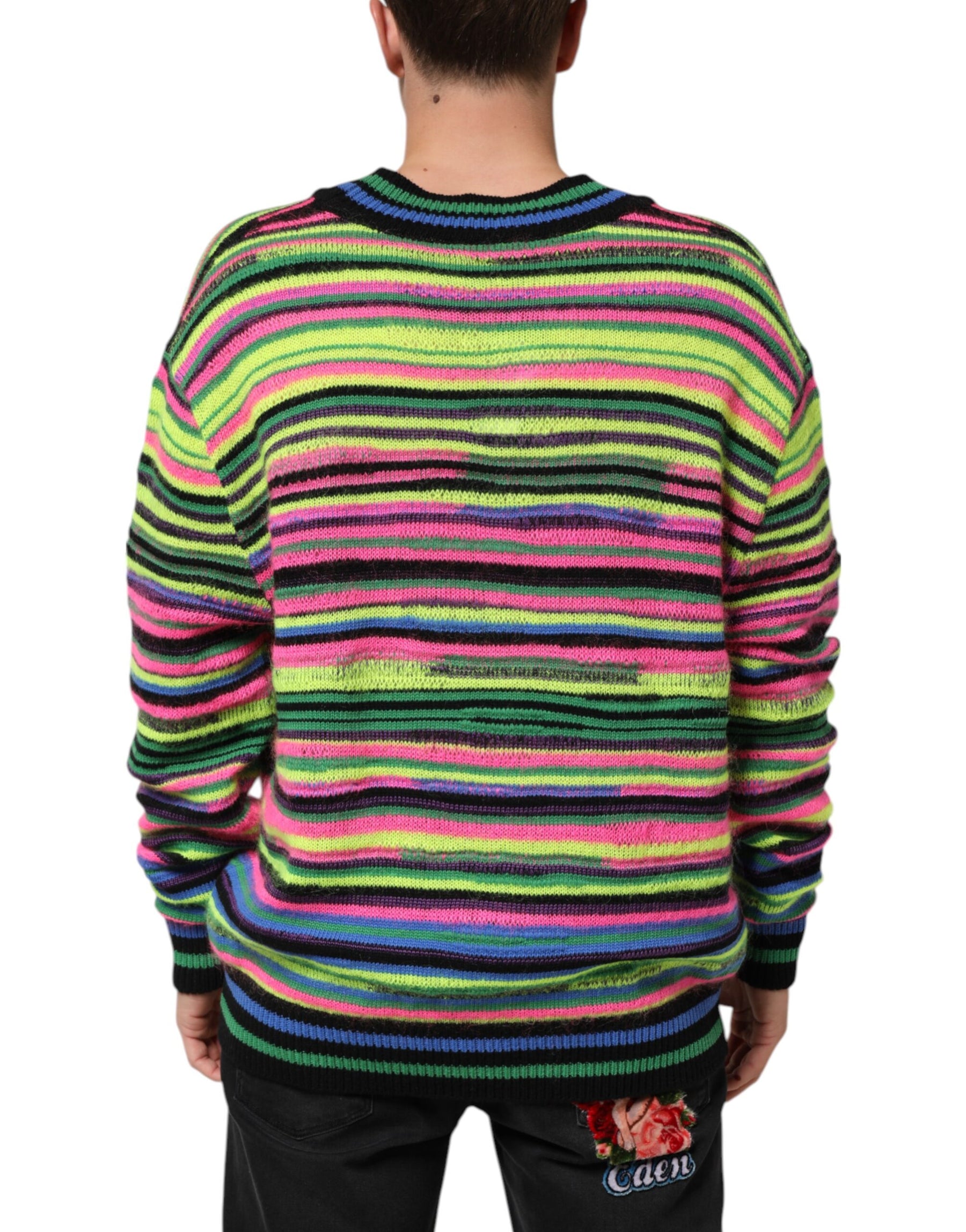 Dolce & Gabbana Multicolor DG Logo V-Neck Knit Pullover Sweater | Regal Royce
