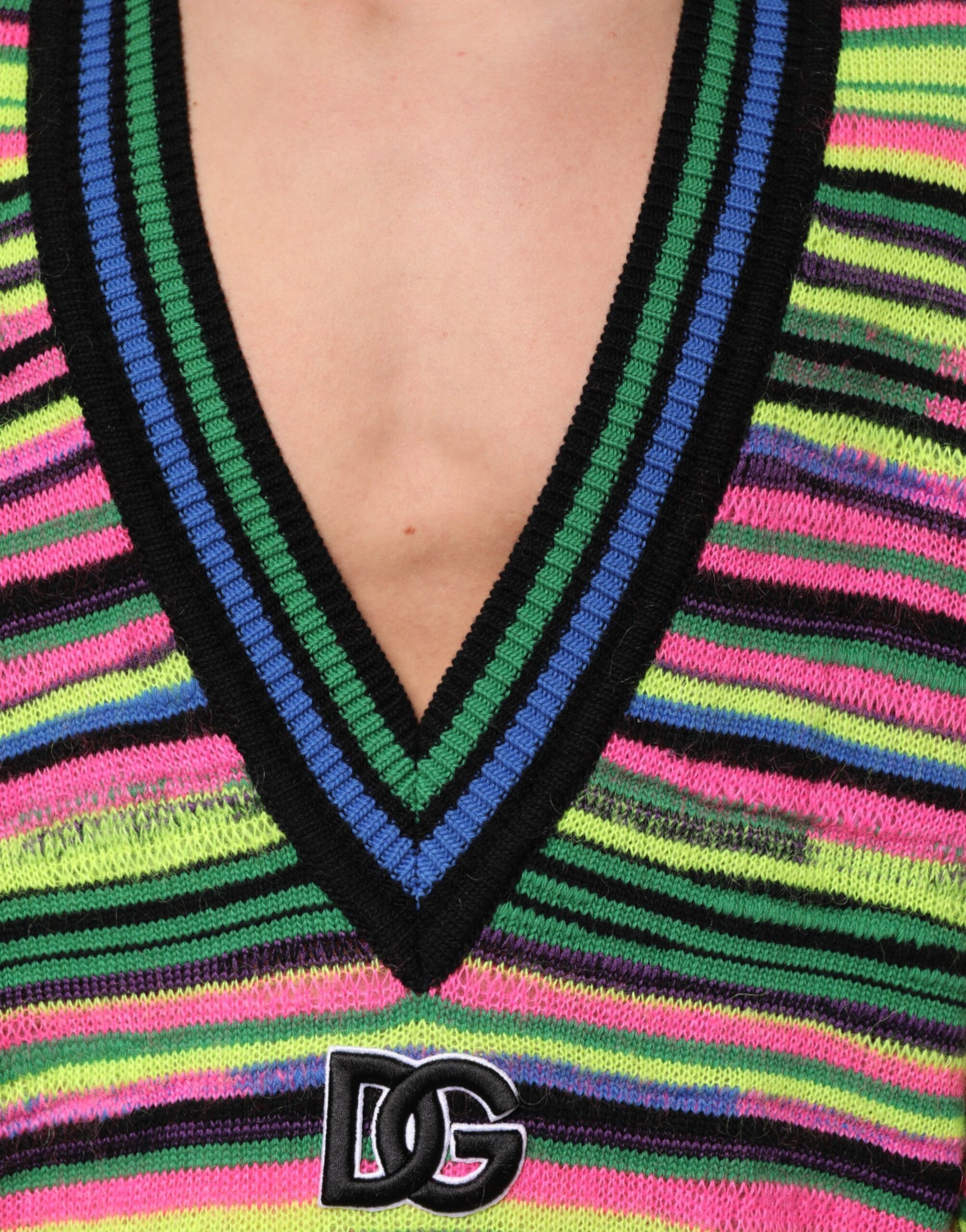 Dolce & Gabbana Multicolor DG Logo V-Neck Knit Pullover Sweater | Regal Royce