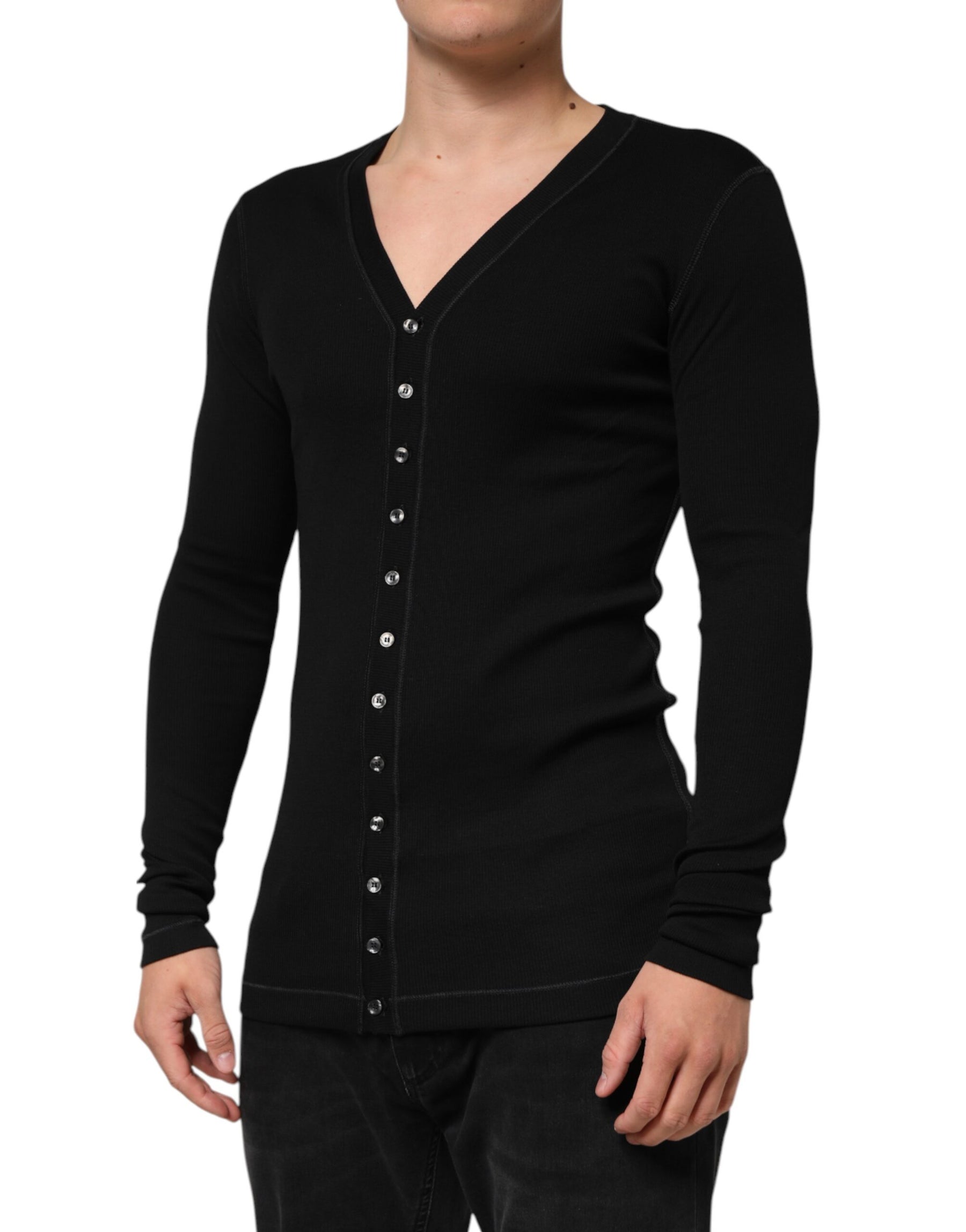 Dolce & Gabbana Black Cotton Button Up Men Cardigan Sweater | Regal Royce