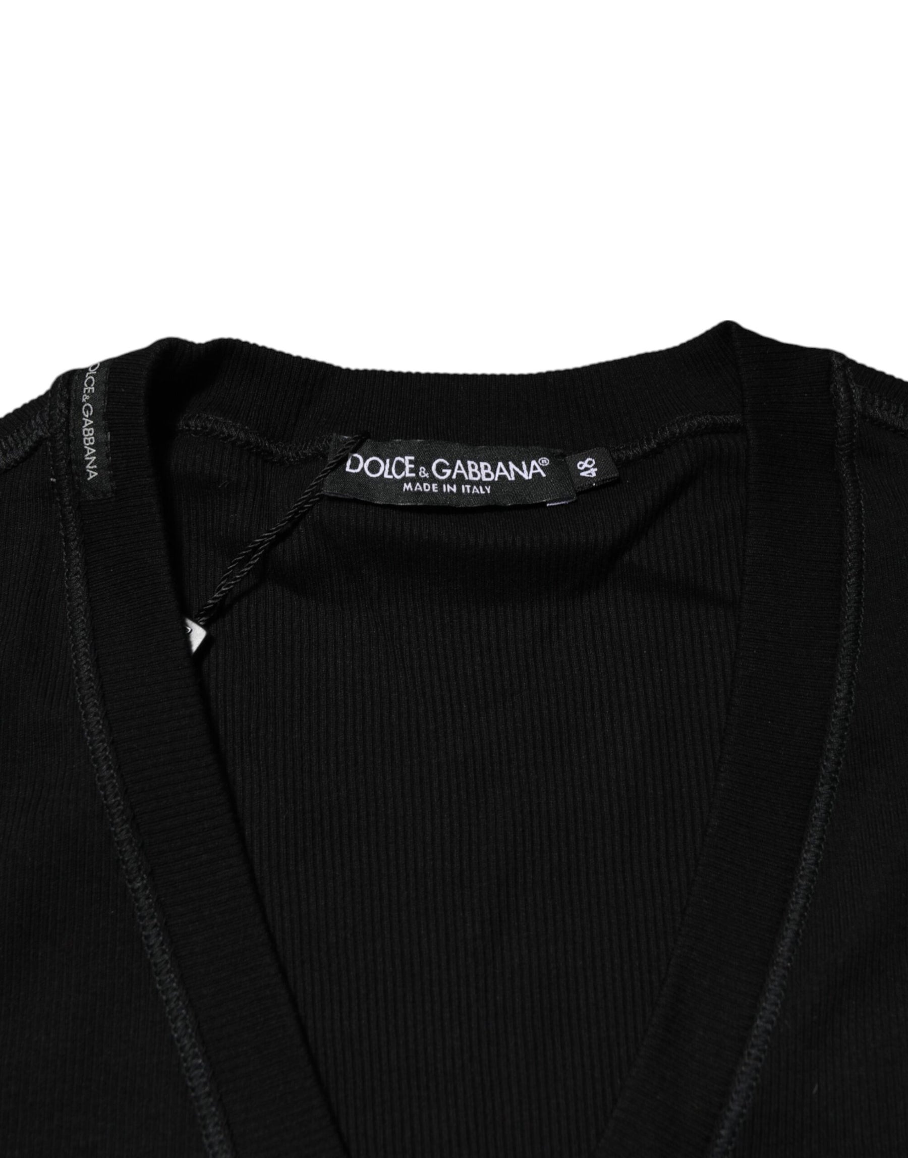Dolce & Gabbana Black Cotton Button Up Men Cardigan Sweater | Regal Royce
