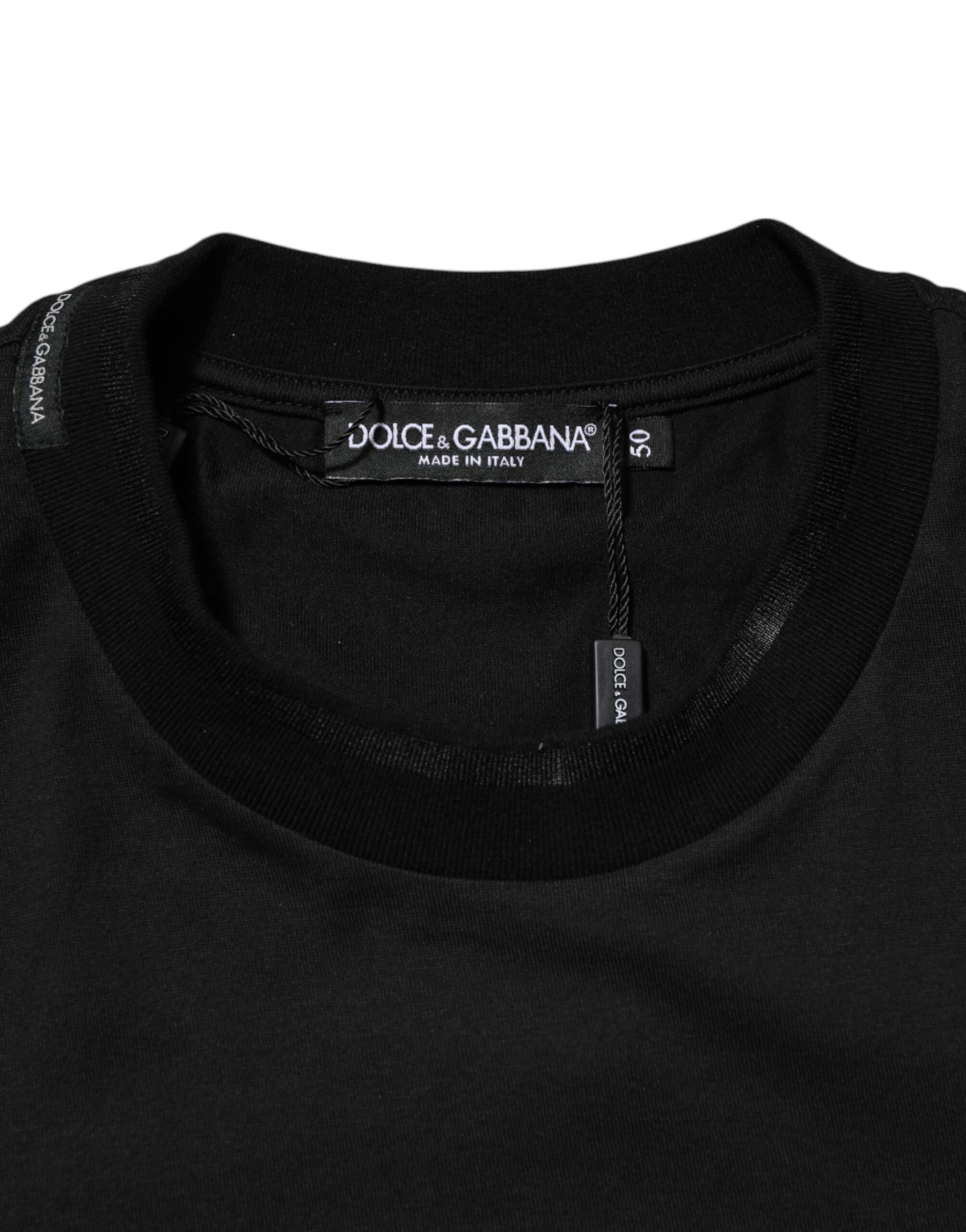 Dolce & Gabbana Black Cotton Embroidered DG Logo Pocket T-shirt | Regal Royce