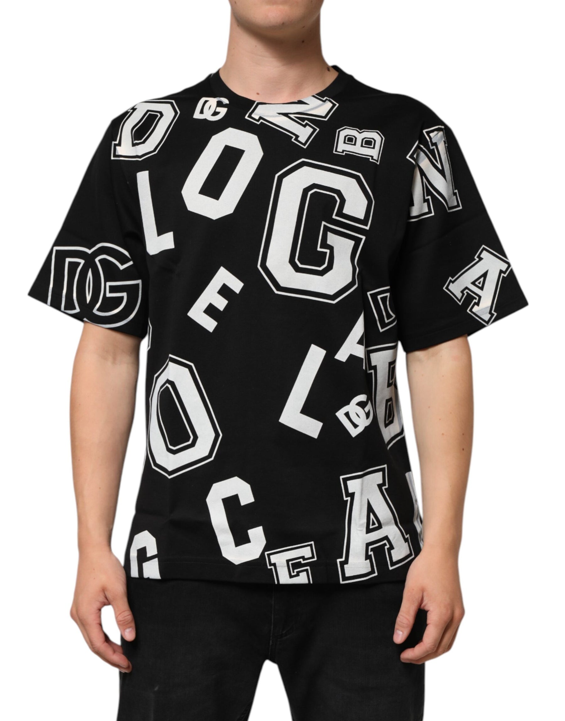 Dolce & Gabbana Black Cotton Letter Print Short Sleeve T-shirt | Regal Royce