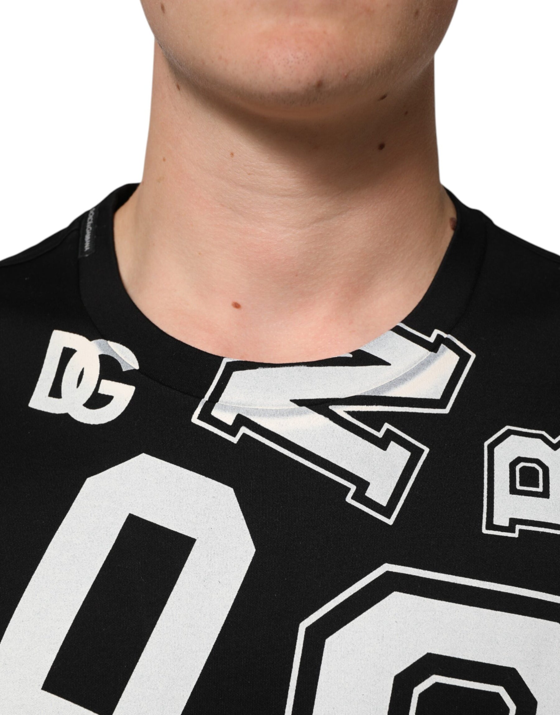 Dolce & Gabbana Black Cotton Letter Print Short Sleeve T-shirt | Regal Royce