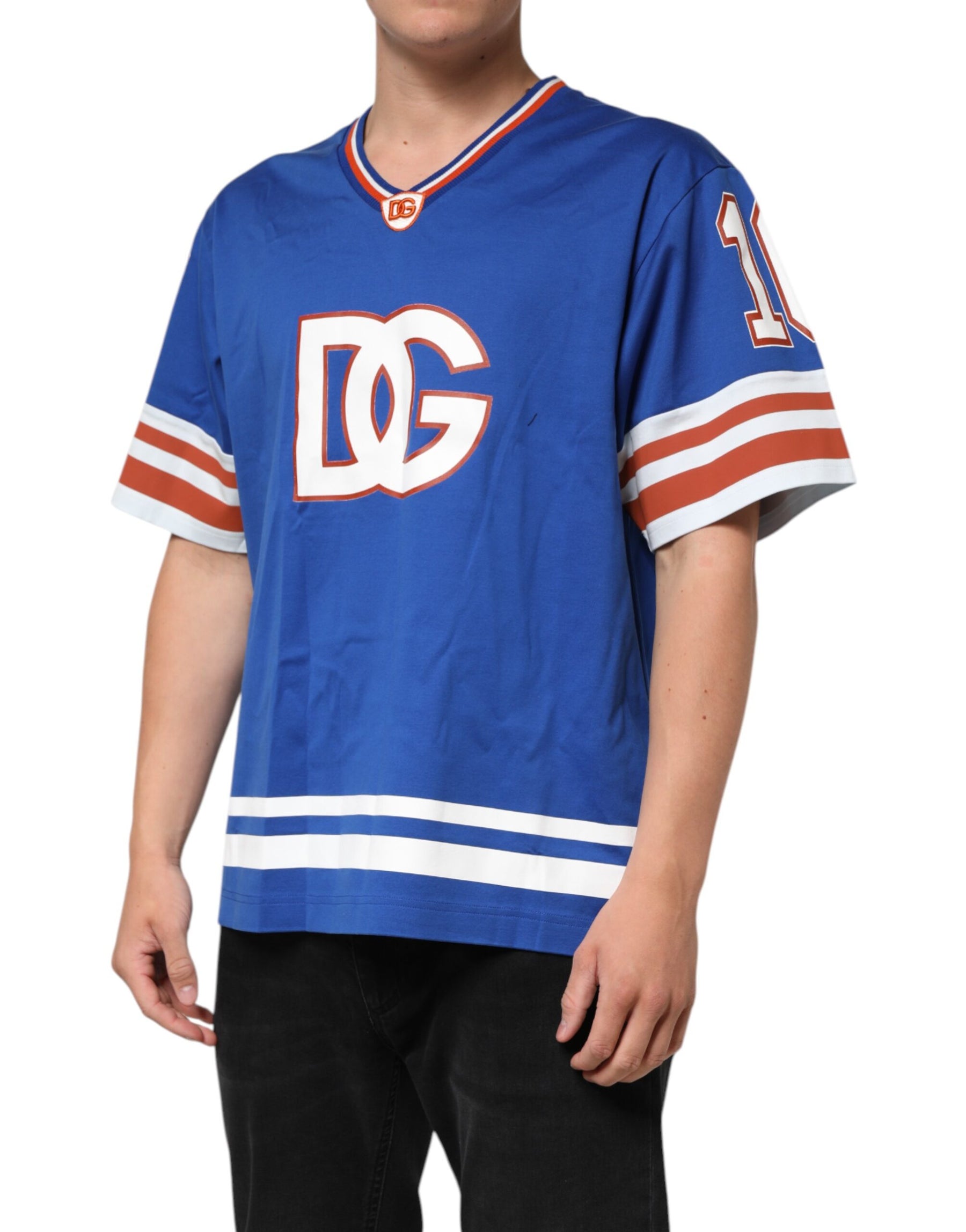 Dolce & Gabbana Blue Cotton DG Logo Mesh Jersey T-shirt | Regal Royce