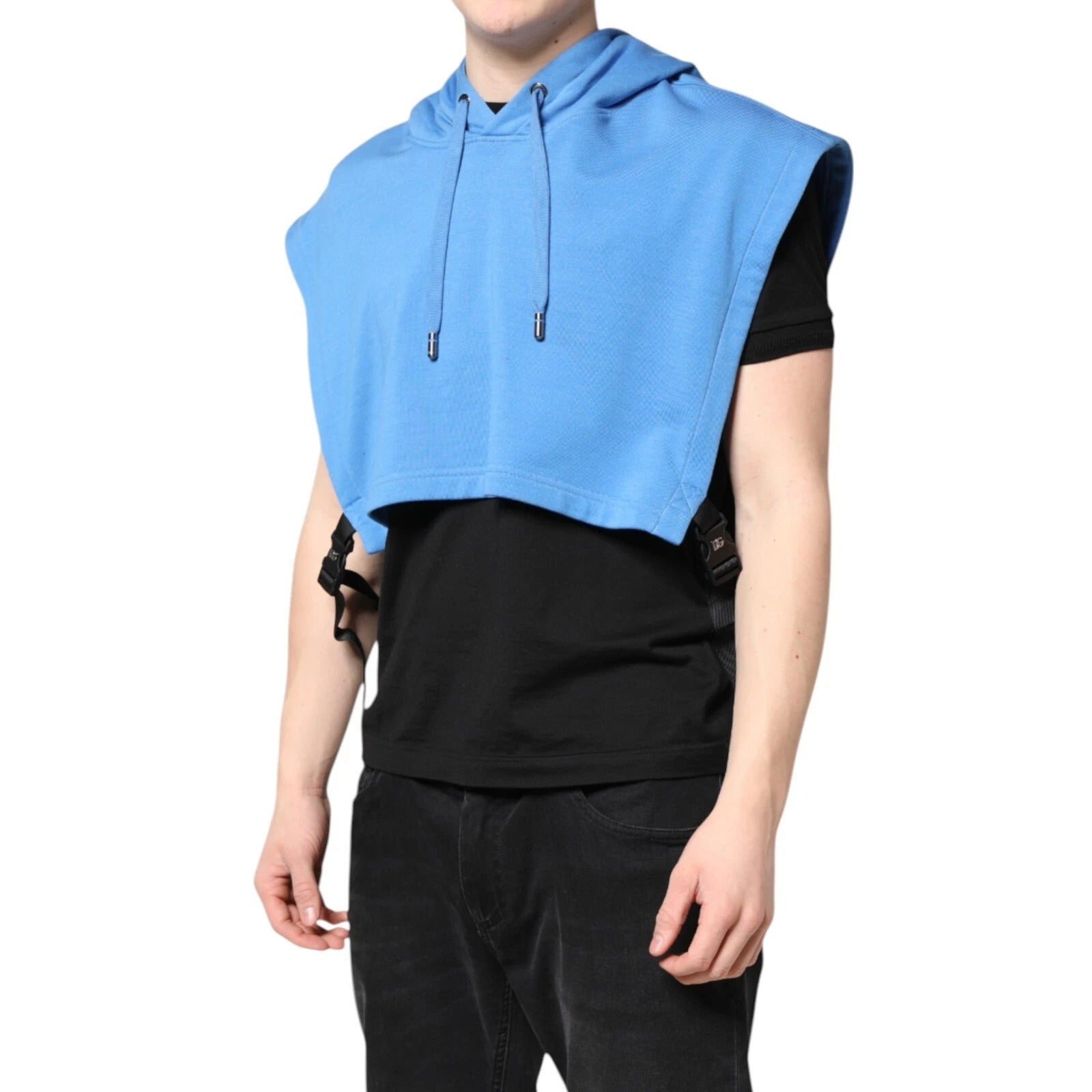 Dolce & Gabbana Blue Cotton Hooded Men Sportswear One Size Vest | Regal Royce