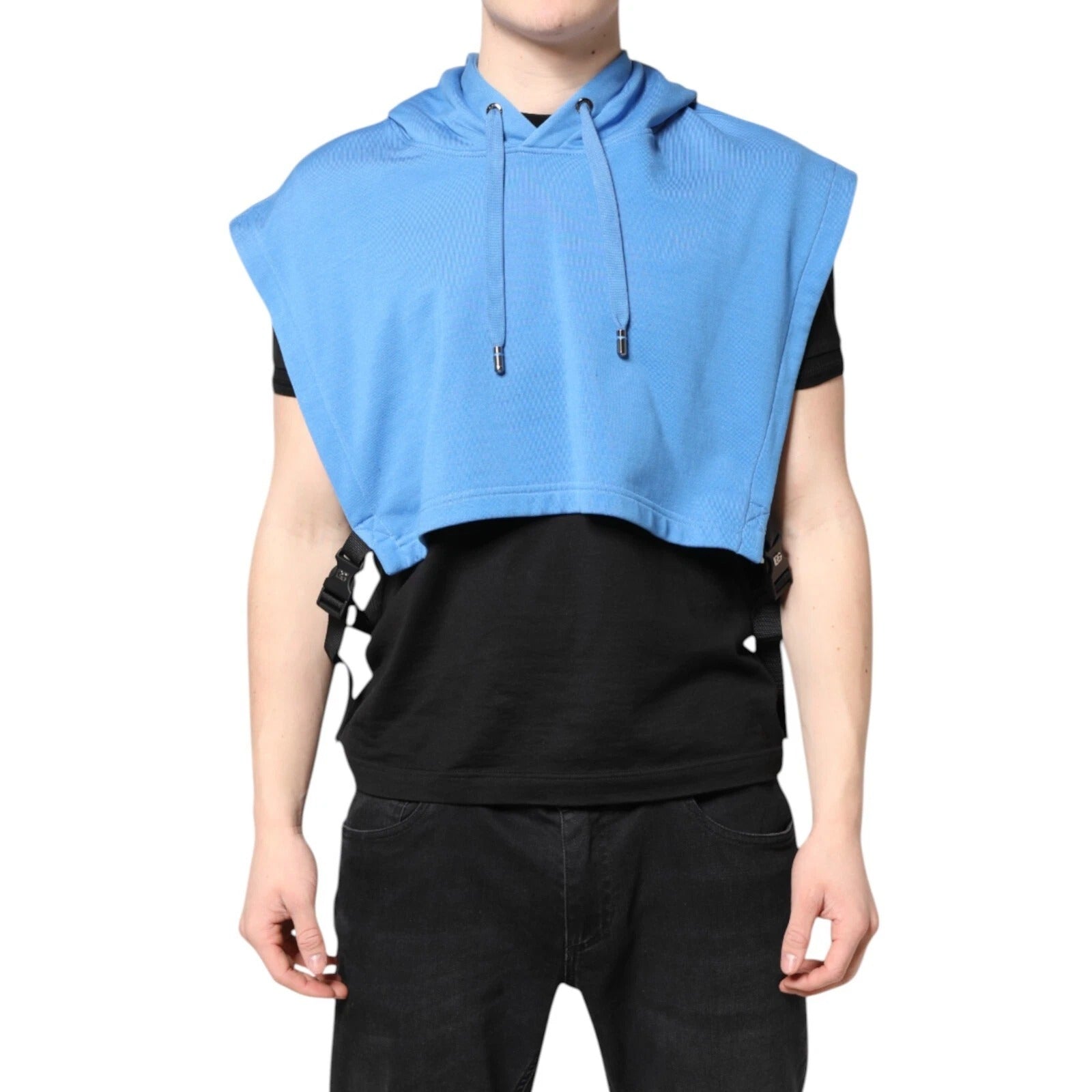 Dolce & Gabbana Blue Cotton Hooded Men Sportswear One Size Vest | Regal Royce
