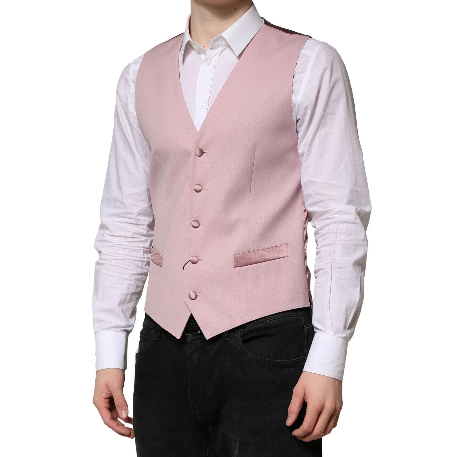 Dolce & Gabbana Pink Wool Dress Formal Men Waistcoat Vest | Regal Royce