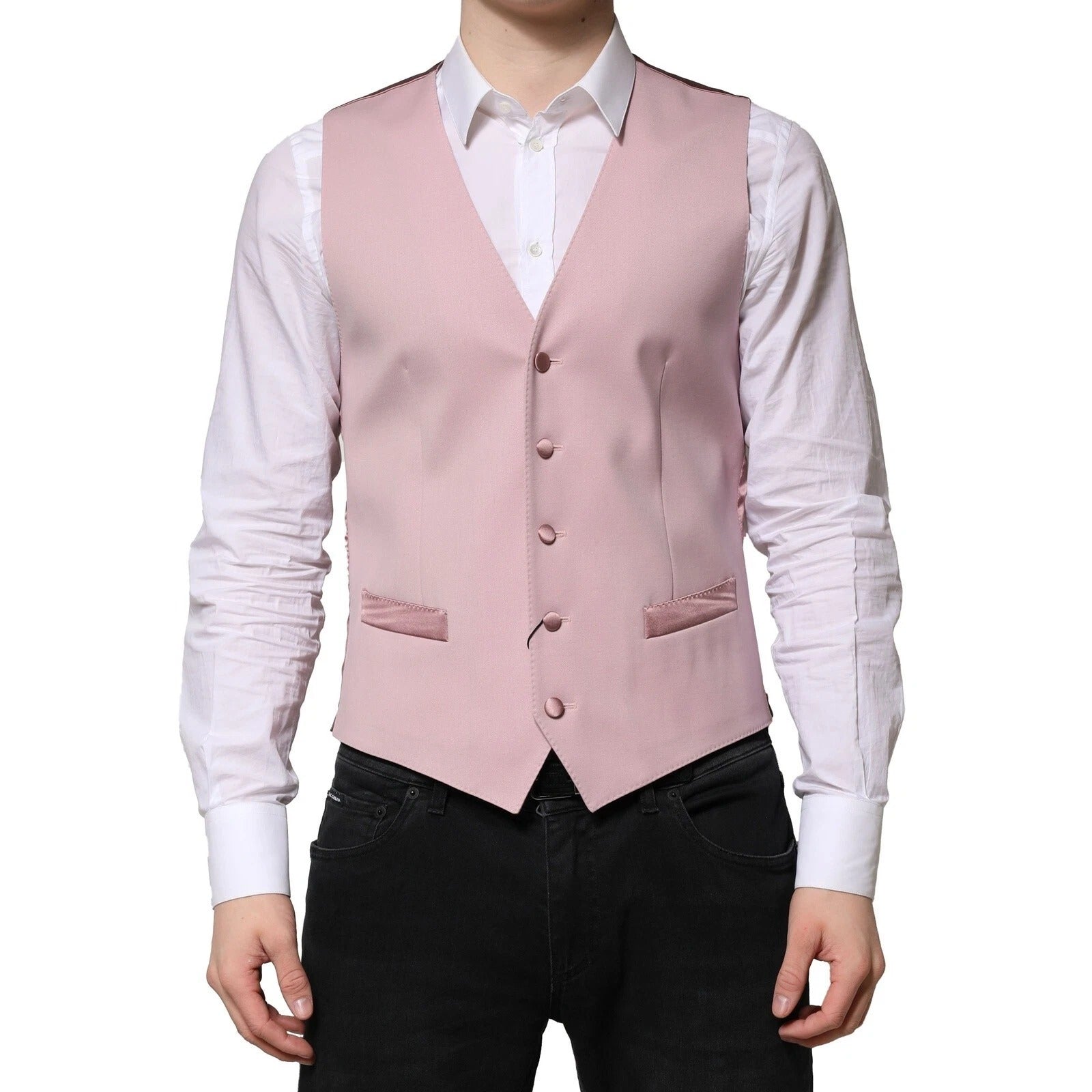 Dolce & Gabbana Pink Wool Dress Formal Men Waistcoat Vest | Regal Royce